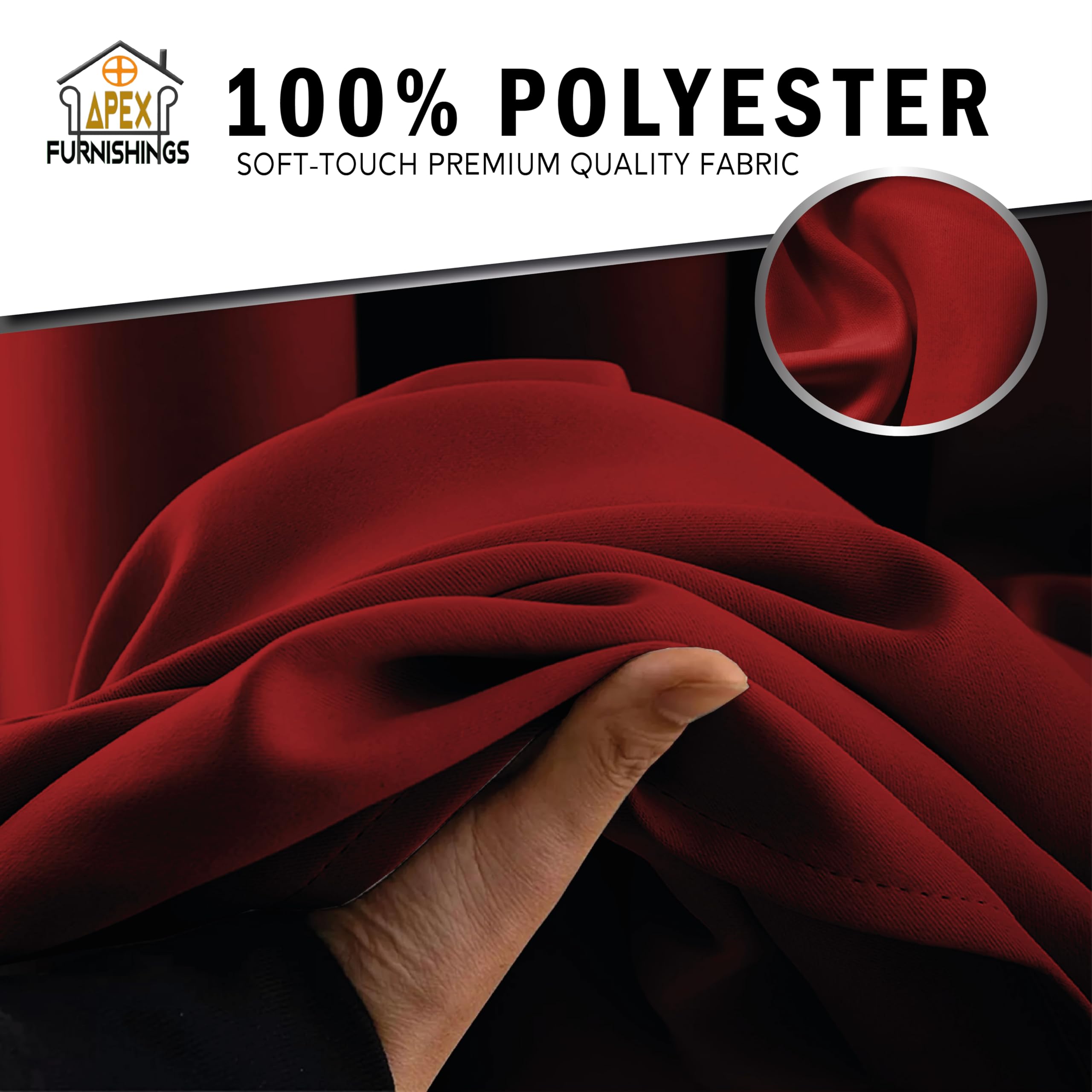APEX FURNISHINGS Red Blackout Curtains for Bedroom 54 Inch Drop Thermal Insulated Eyelet Curtains & Drapes for Window Treatment & Living Room - Image 2