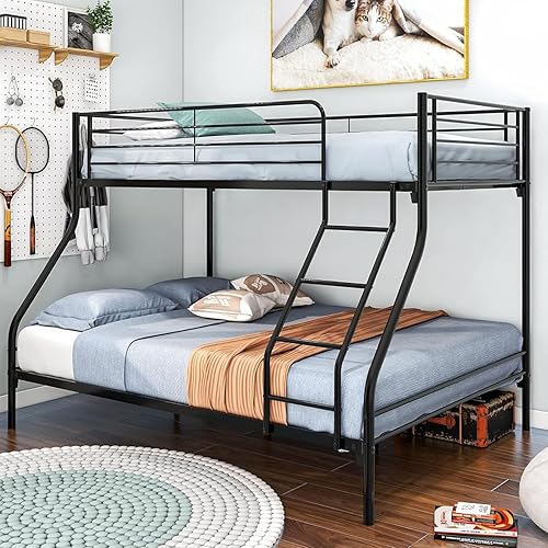 Lostcat Twin Over Full Metal Bunk Bed,Heavy Duty Bunk Beds Frame wEnhanced Upper-Level Guardrail and Ladders Suitable for KidsTeenAdults,No Box