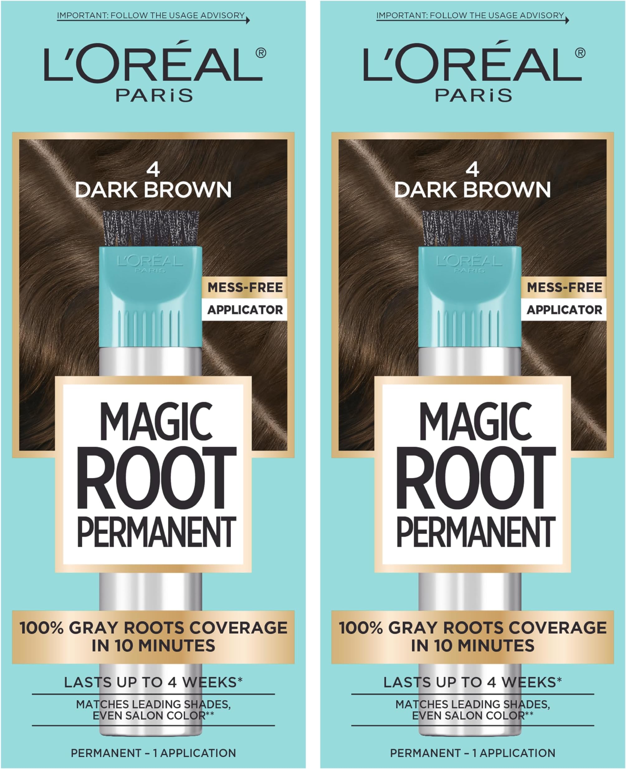 L’Oréal Paris Magic Root Permanent Hair Color, 10 Minute Root Coloring Kit with 100% Gray Hair Coverage, 4 Dark Brown, 2 Count
