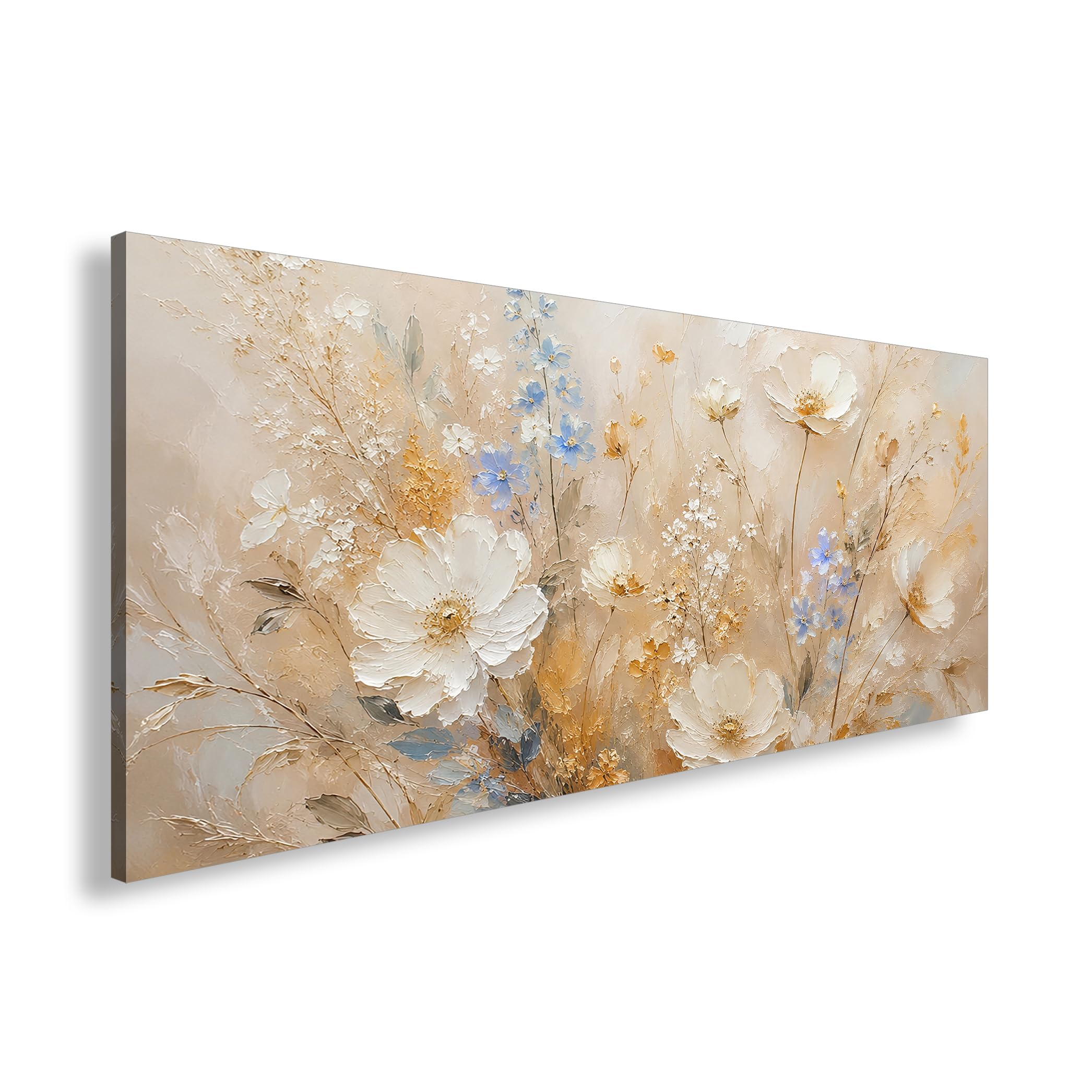 Leinwandbild Zarte weiße und blaue Blumenwiese 100x50cm Farbig
