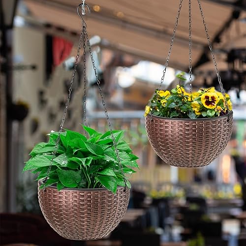 Miniatura 7 de Foraineam - Cesta redonda dual de 10.2 pulgadas para colgar macetas de jardín o macetas con escurridor y cadena para uso en interiores y exteriores