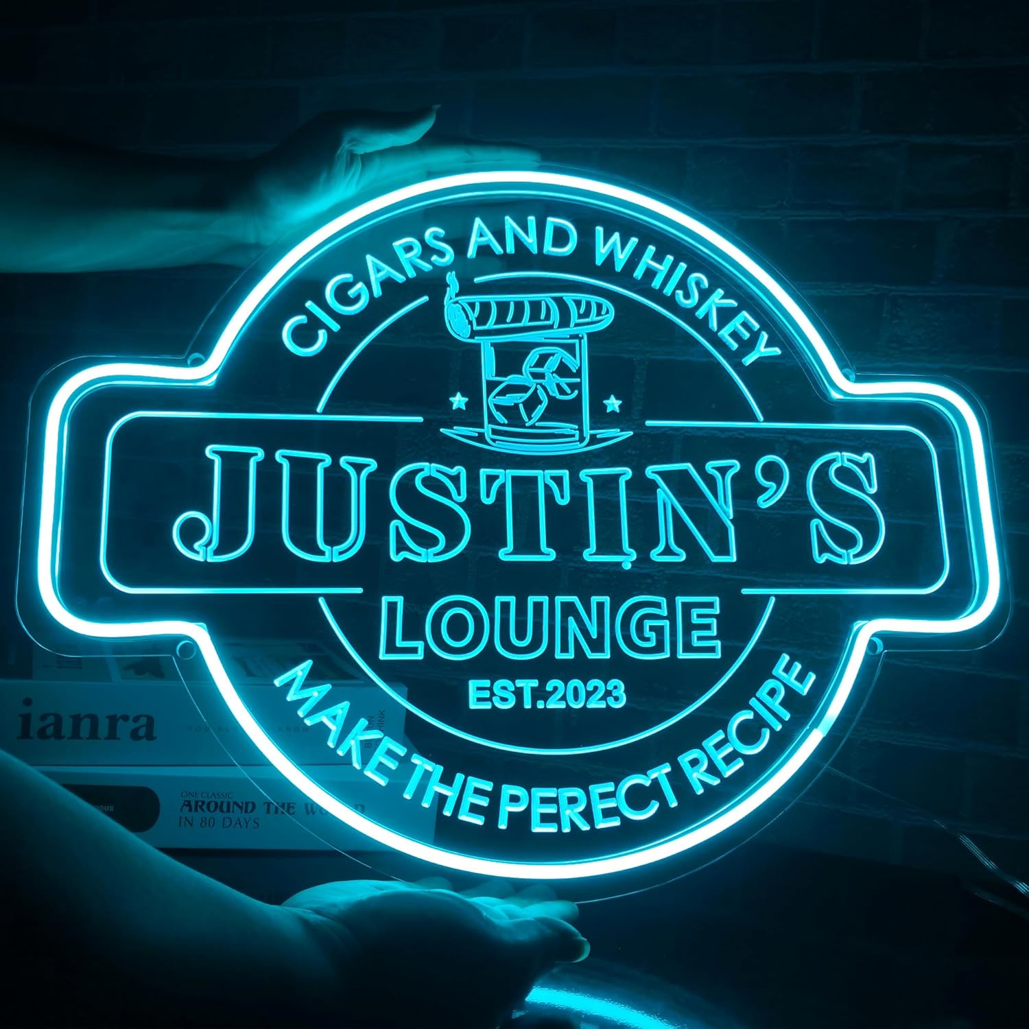 Cigar and Whiskey Bar Neon Sign, Personalized Whiskey Cigar Lounge Drinking Bar Neon Sign for Home Whisky Pub Man Cave Wall Décor, Gifts for Dad Men (20"×15")