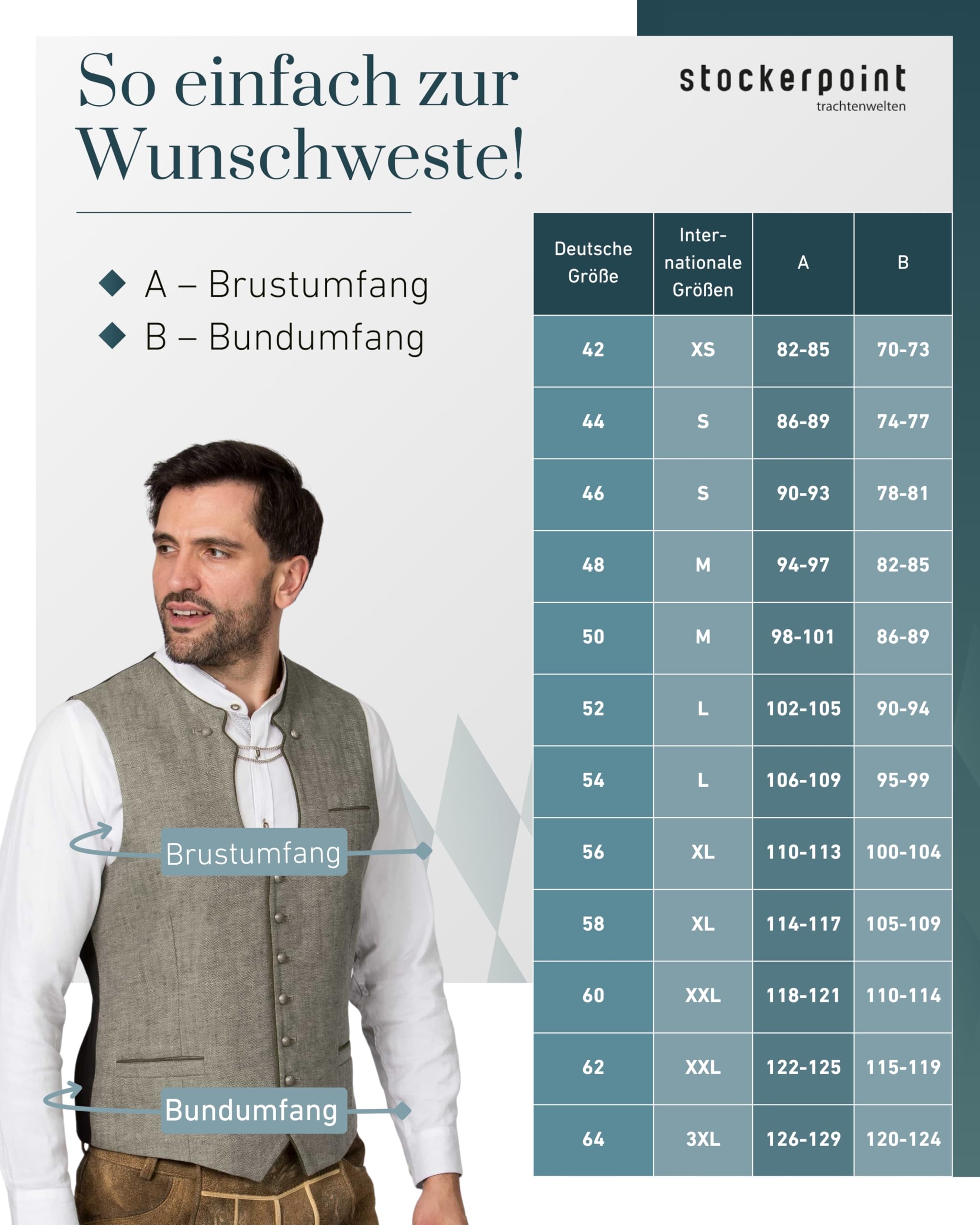 Bergfeuer Stockerpoint Herren Trachtenweste Bennet I Größen 44-60 I Traditionelle & hochwertige Weste mit verstellbarem Riegel I Perfekt für Trachten & Festlichkeiten