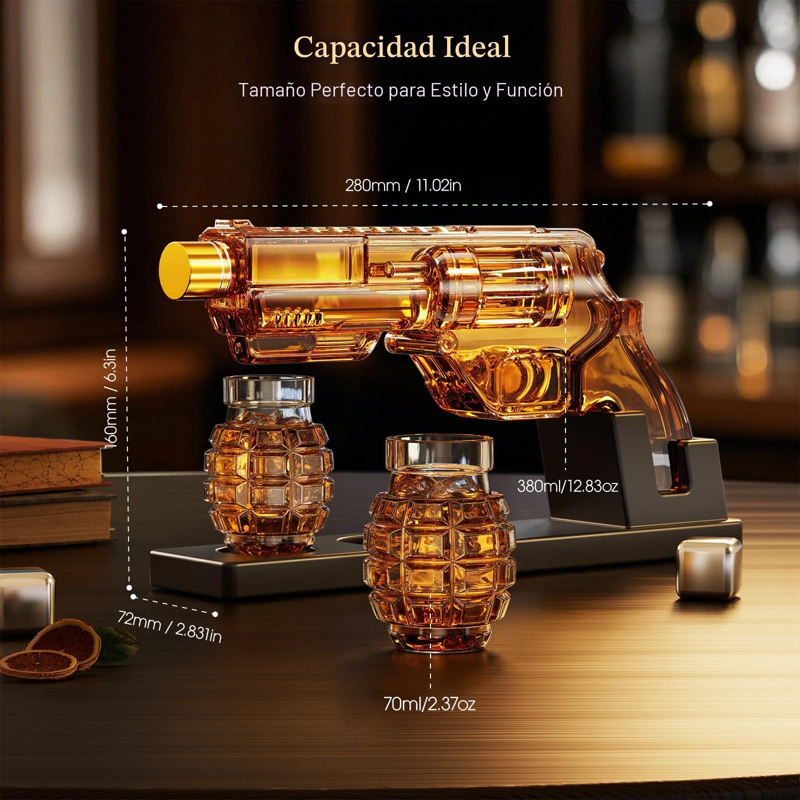 Kollea Juego de decantador de whisky con vasos de chupito en forma de granada, regalos de cumpleaños de aniversario para hombres que lo tienen todo, regalos de whisky de vacaciones para hombres, padre