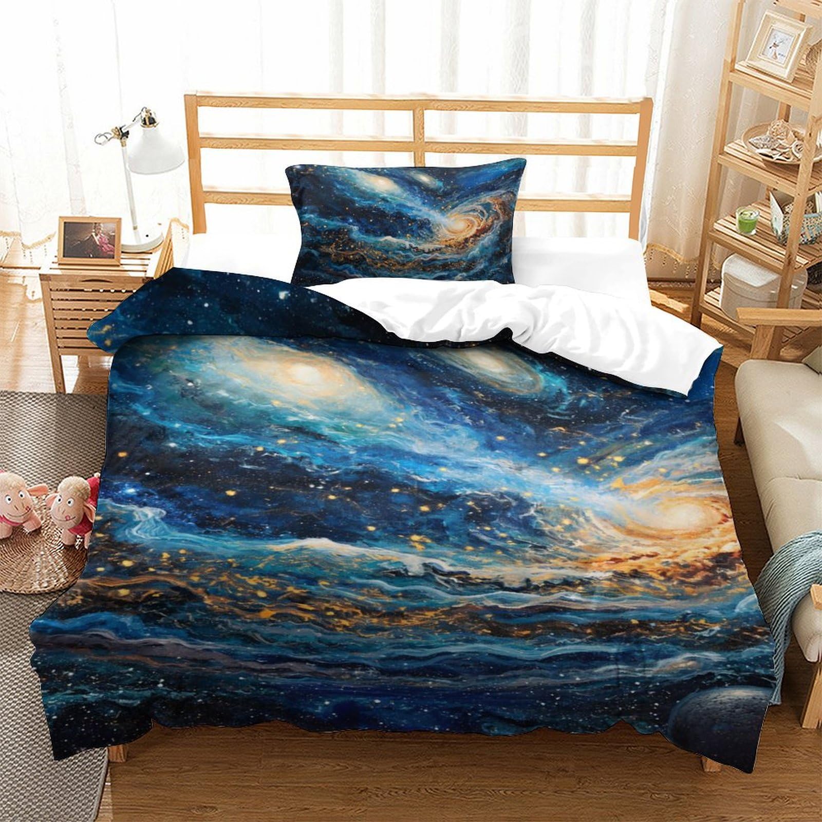 Housse de Couette Sans Repassage Galaxie 3 Pièces pour Lit Une Place