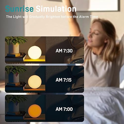 Miniatura 5 de Reloj despertador Sunrise con sonido de ruido blanco con 25 sonidos relajantes, 17 luces nocturnas, altavoz Bluetooth despertador con luz