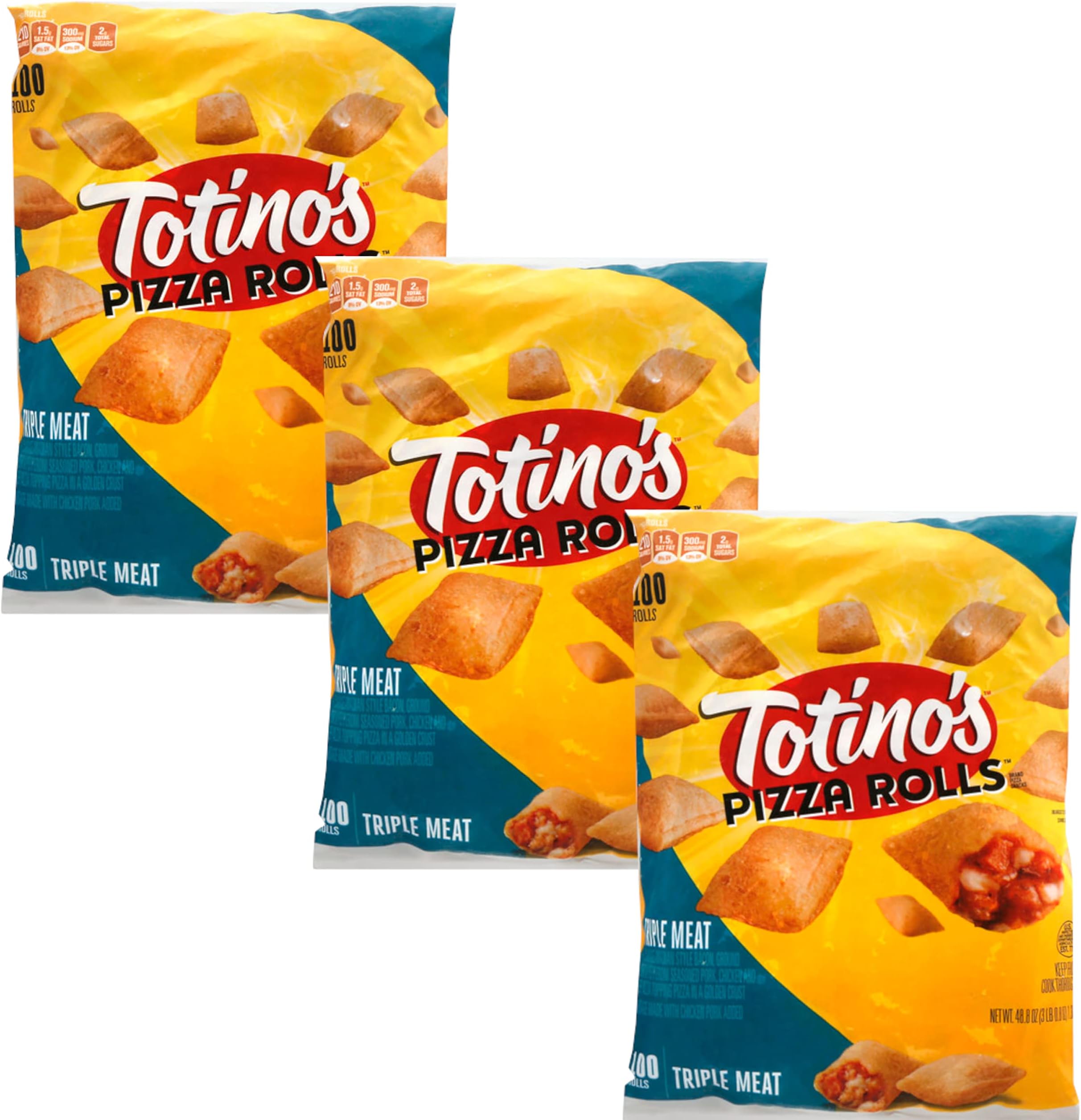 Totino's Triple Meat Pizza Rolls in a Crispy, Golden, Snackable Crust - Frozen Mini Pizzas On-the-Go and Ready Set Gourmet Donate a Meal Program - 3 Pack (48.84 oz, 100ct Each)