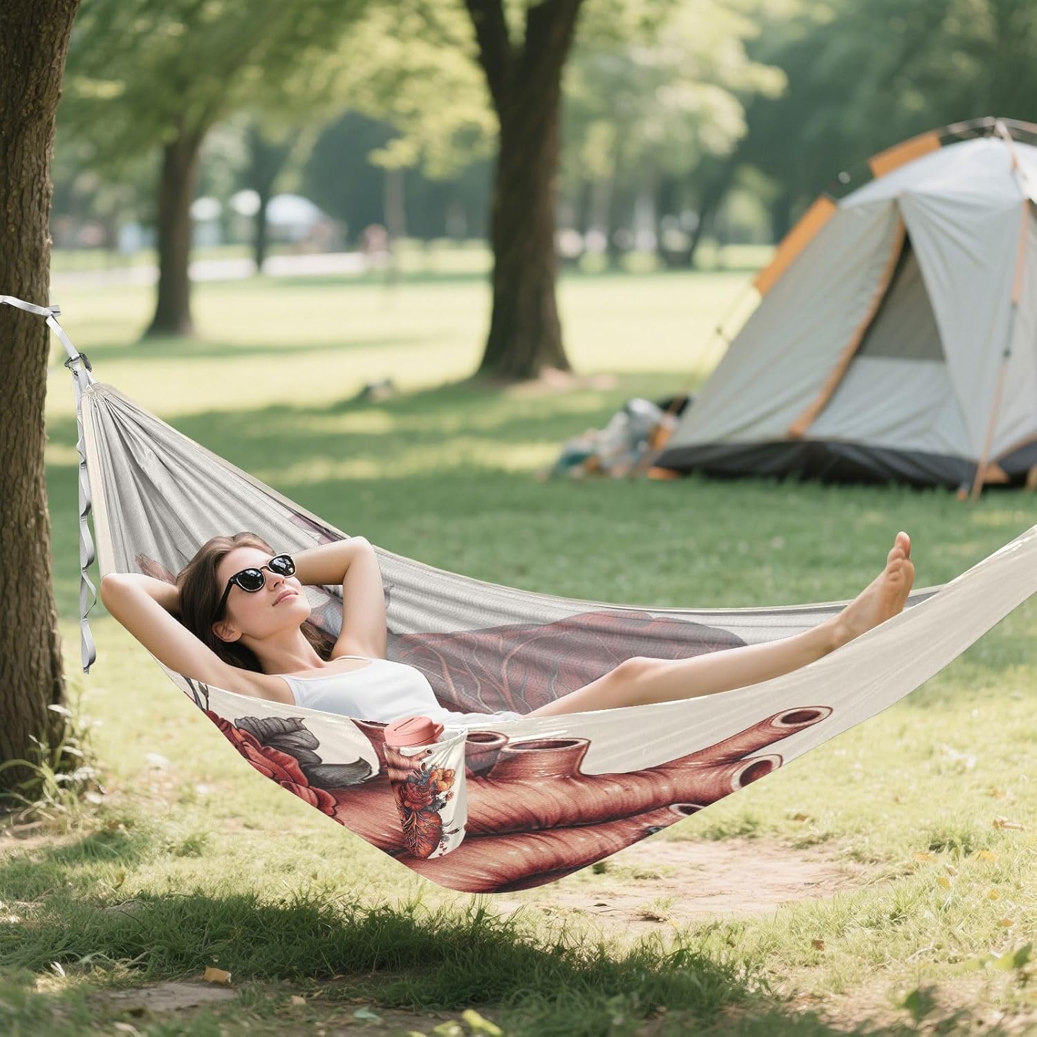 ALAZA Heart Flower Gothic Camping Hammocks Single or 2 Person 500 lbs Portable Parachute Travel Hammock w/Tree Straps for Hiking Backpacking Indoor Outdoor