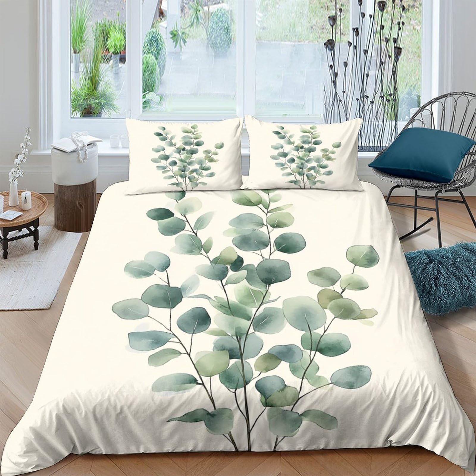 Ctjqhvkz Style-9 3D Printed Eucalyptus Botanical Fitted Sheet Microfiber Soft Green Leaf Mattress Cover For Bedroom Guest Room Home Decor Single（135X200cm）