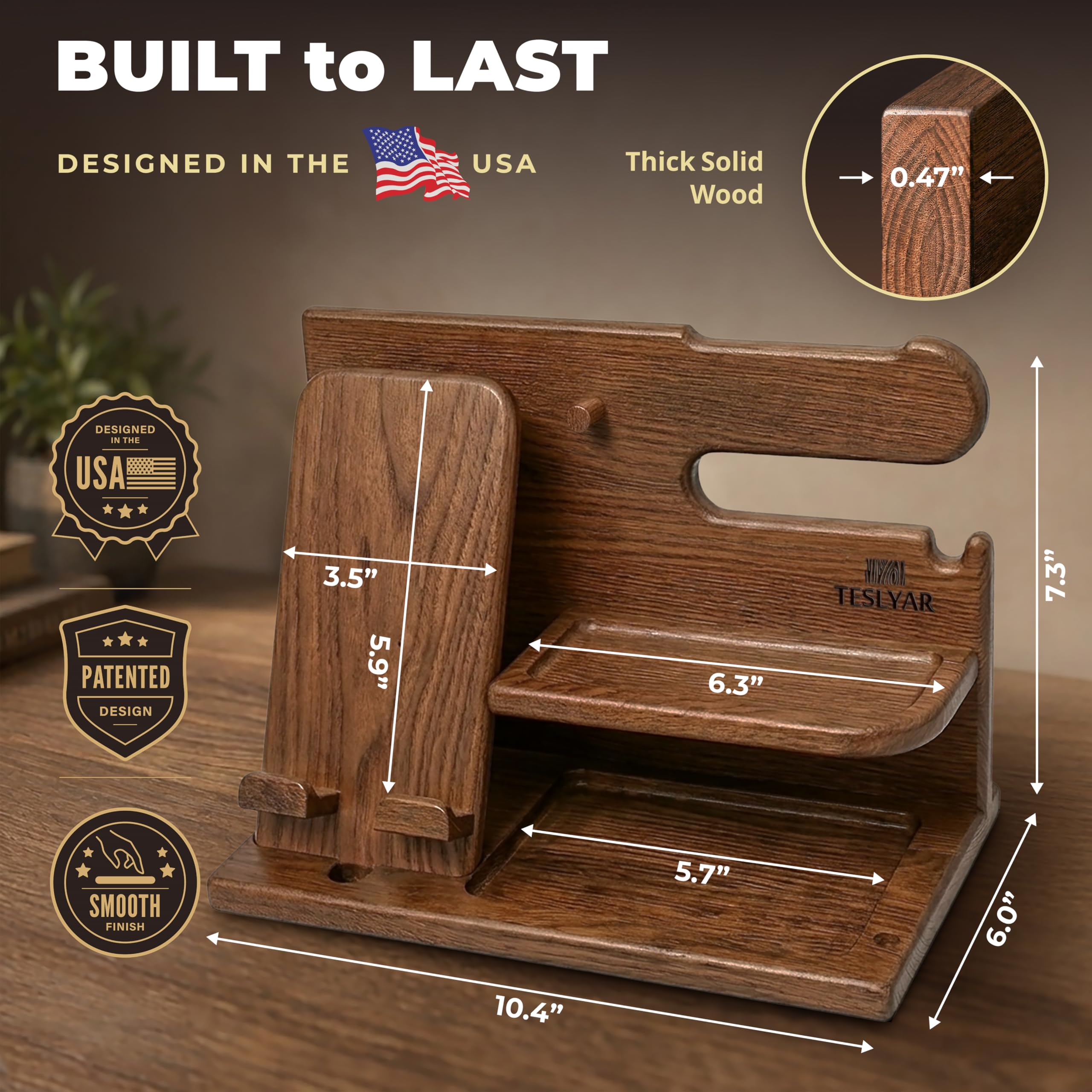 56* TESLYAR 木製スマートフォンスタンド Amazon.com: TESLYAR Wood Phone Docking Station with Drawer