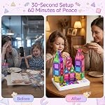 Magnetic Tiles for Kids Travel: 40pcs Portable Mini Building Toy - 30-Sec Iron Case Opens Into 10.6-Inch Play Board - STEM Gift for Toddlers Ages 3-6 - Airplane Road Trip Restaurant