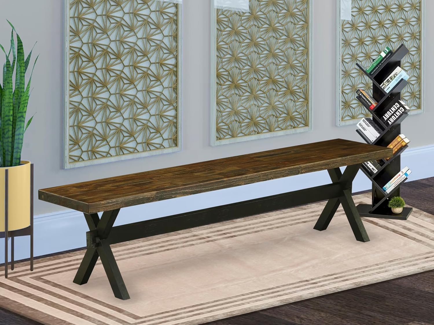 East West Furniture XB677 X-Style Modern Dining Bench with Wood Seat, 72x15x18 Inch, Multi-Color