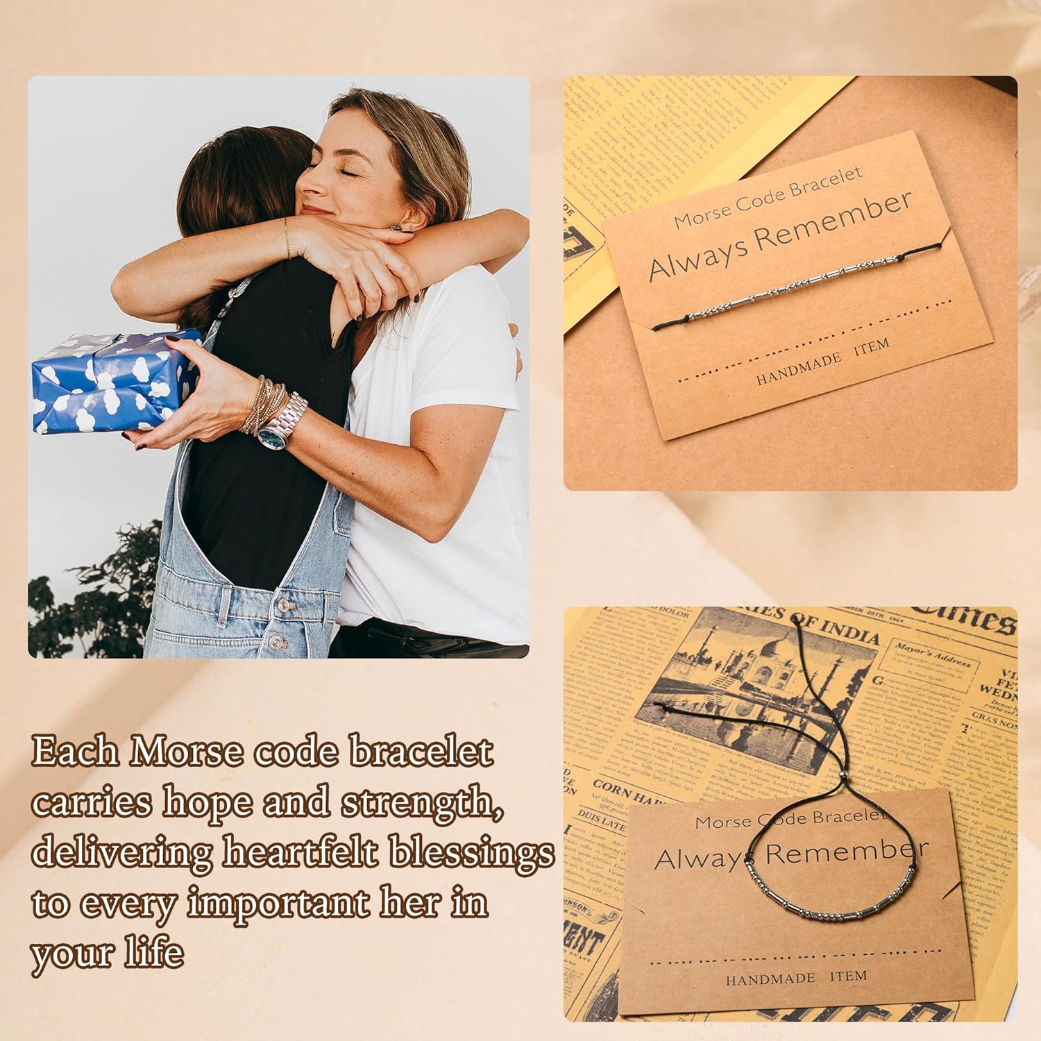 SANNYRA Adjustable Morse Code Bracelet, Secret Message Friendship Trendy Jewelry for Women, 14k Gold Plated Beads on Silk Cord Friendship Gift for Her - Image 5