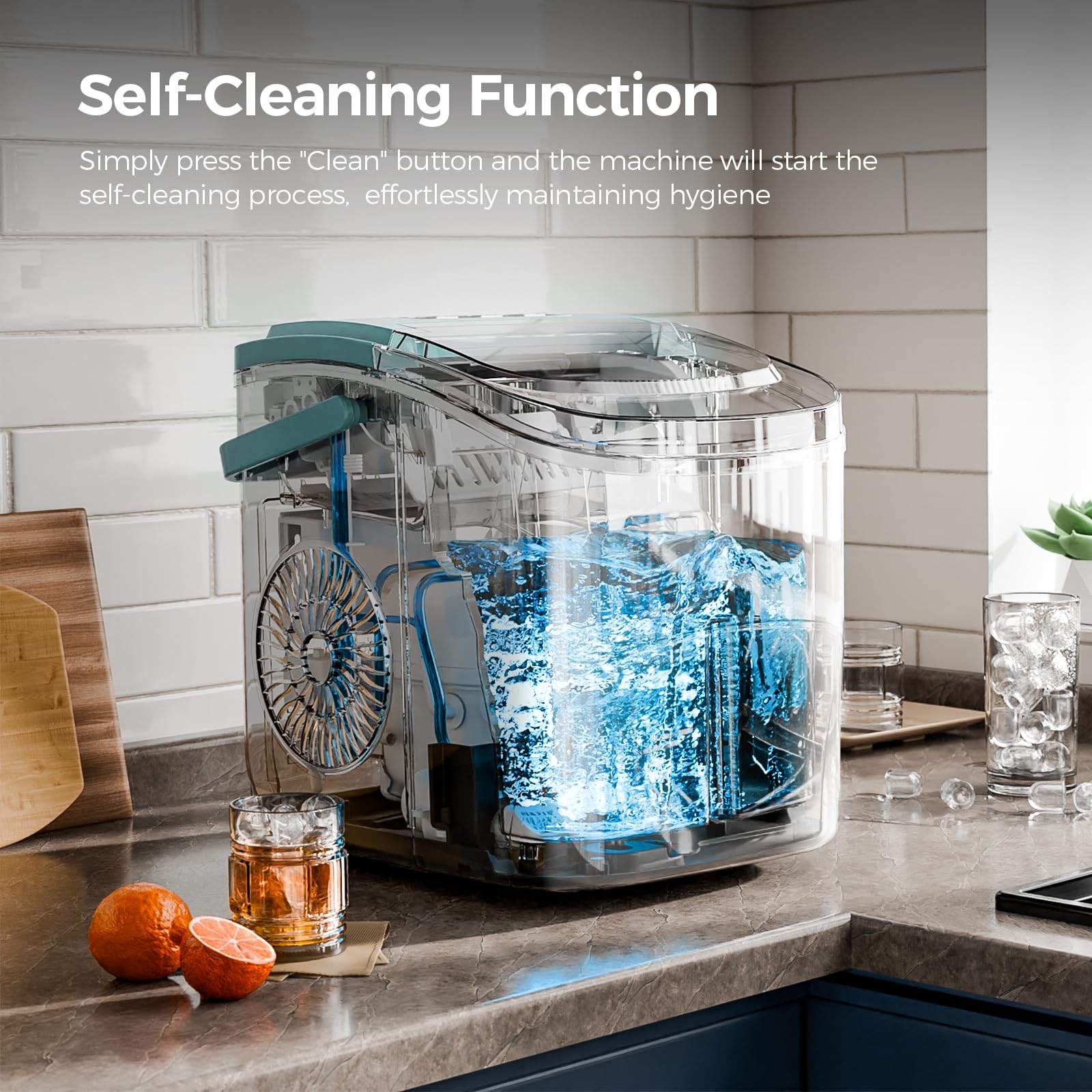 Electactic Ice Makers Countertop,26lbs/24h,9 Cubes In 6 Mins,Portable Ice Maker Machine With Self-Cleaning,2 Sizes Of Bullet Ice,Perfect For Home Kitchen(Green) on Fridge.com - View 5