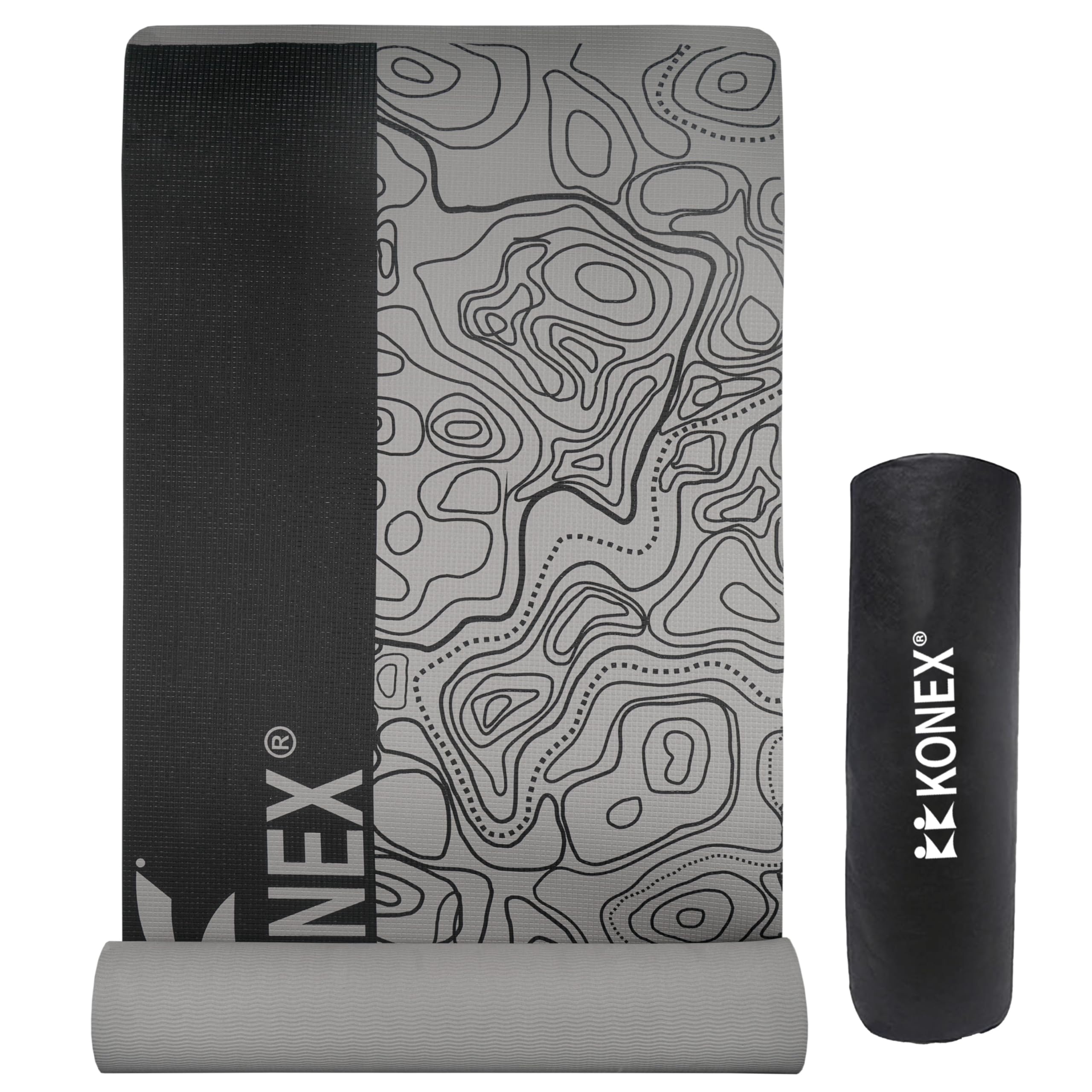 Konex 8mm Premium Printed TPE Yoga Mat with Carry Bag for Men & Women | Water resistant & Anti Slip Exercise Mat for Home Workouts, Gym & Outdoor Activities (Black & Grey) (B0D45G5BL1) Amazon Price History, Amazon Price Tracker