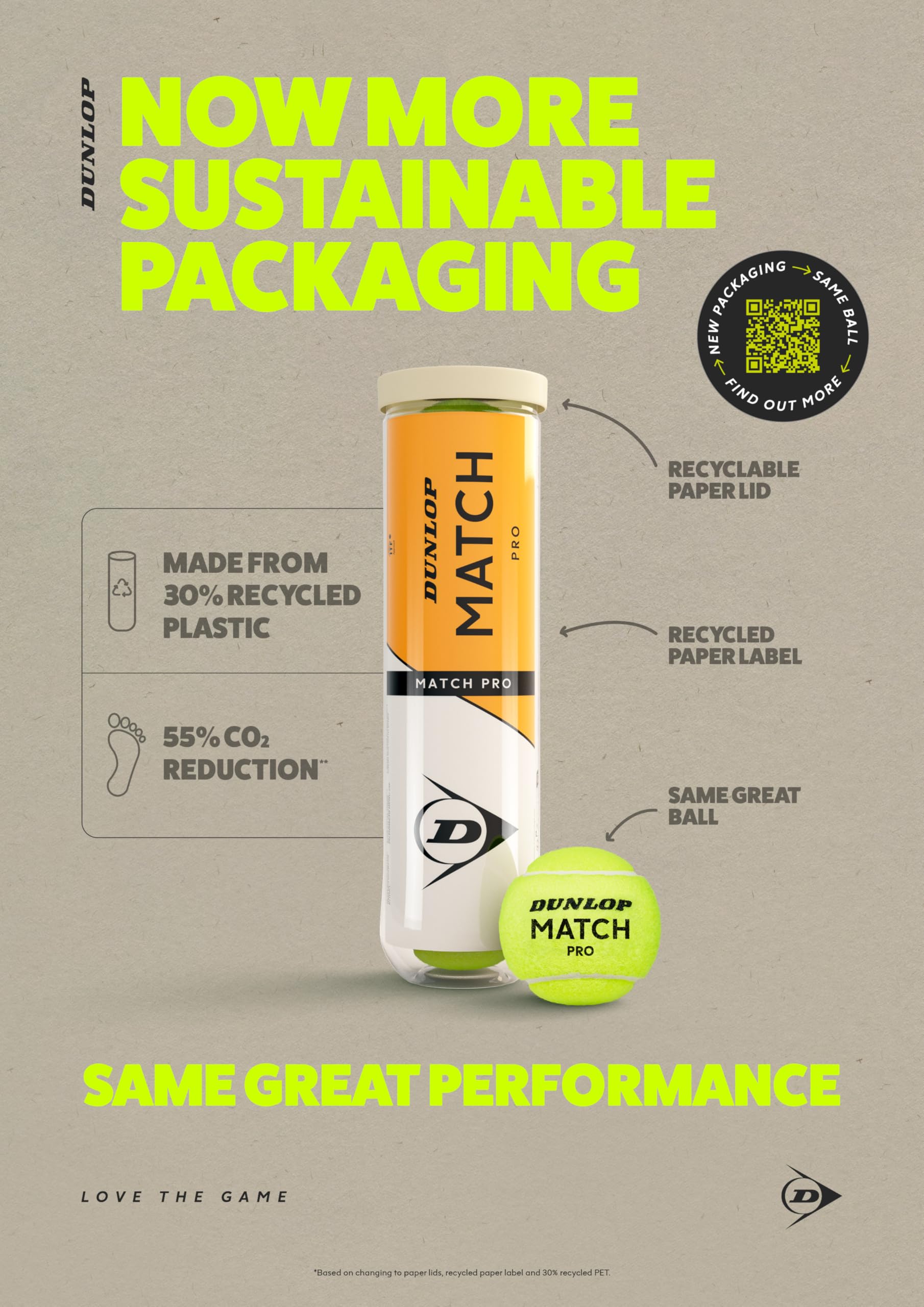 Dunlop Match Pro Tennis Ball for Sand, Hard Court & Lawn