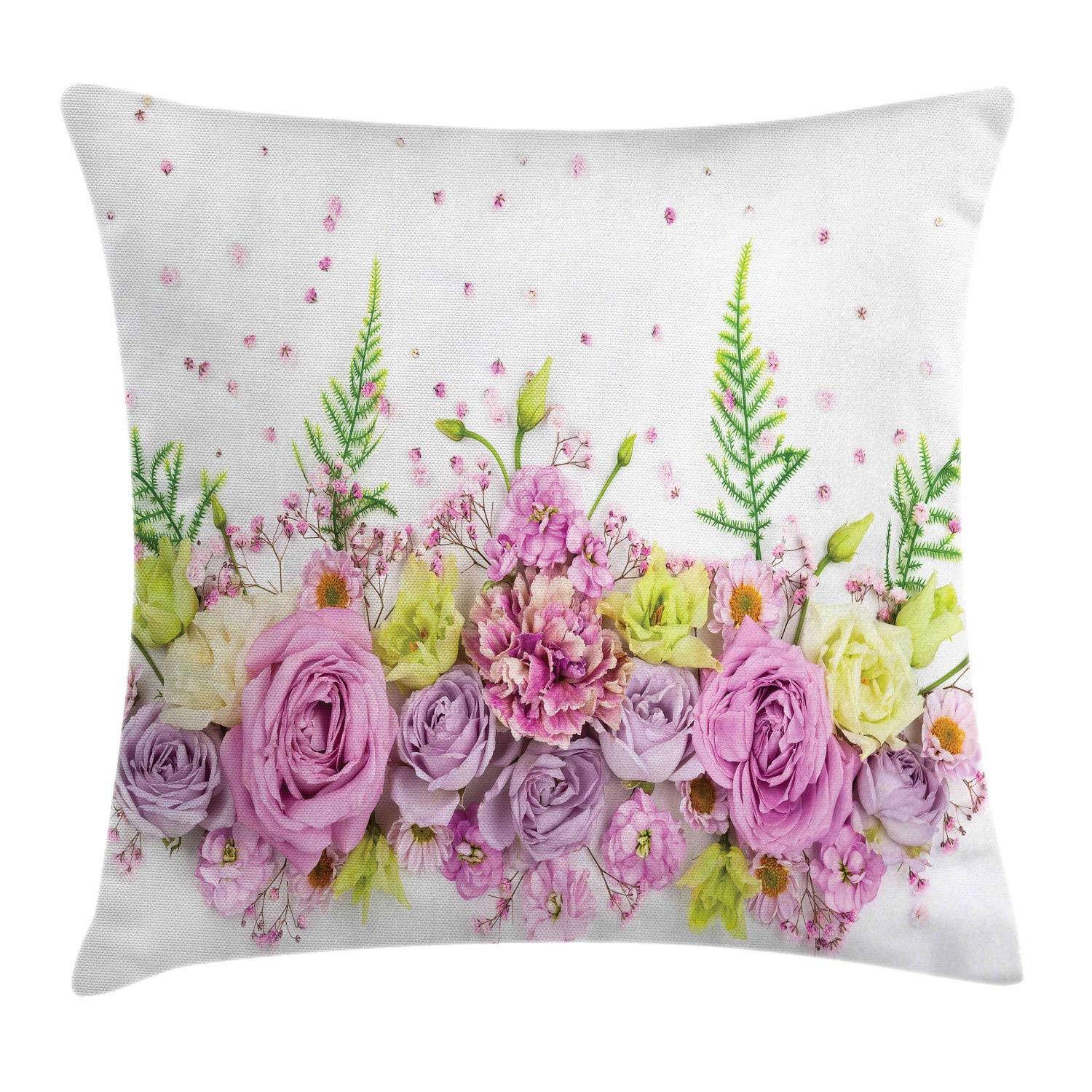 Federa Cuscino 60x60 Cm ABAKUHAUS - Vintage Floreale Antique Blossoms, Rosa/Nero/Grigio, Copricuscino Quadrato Con Cerniera - 2