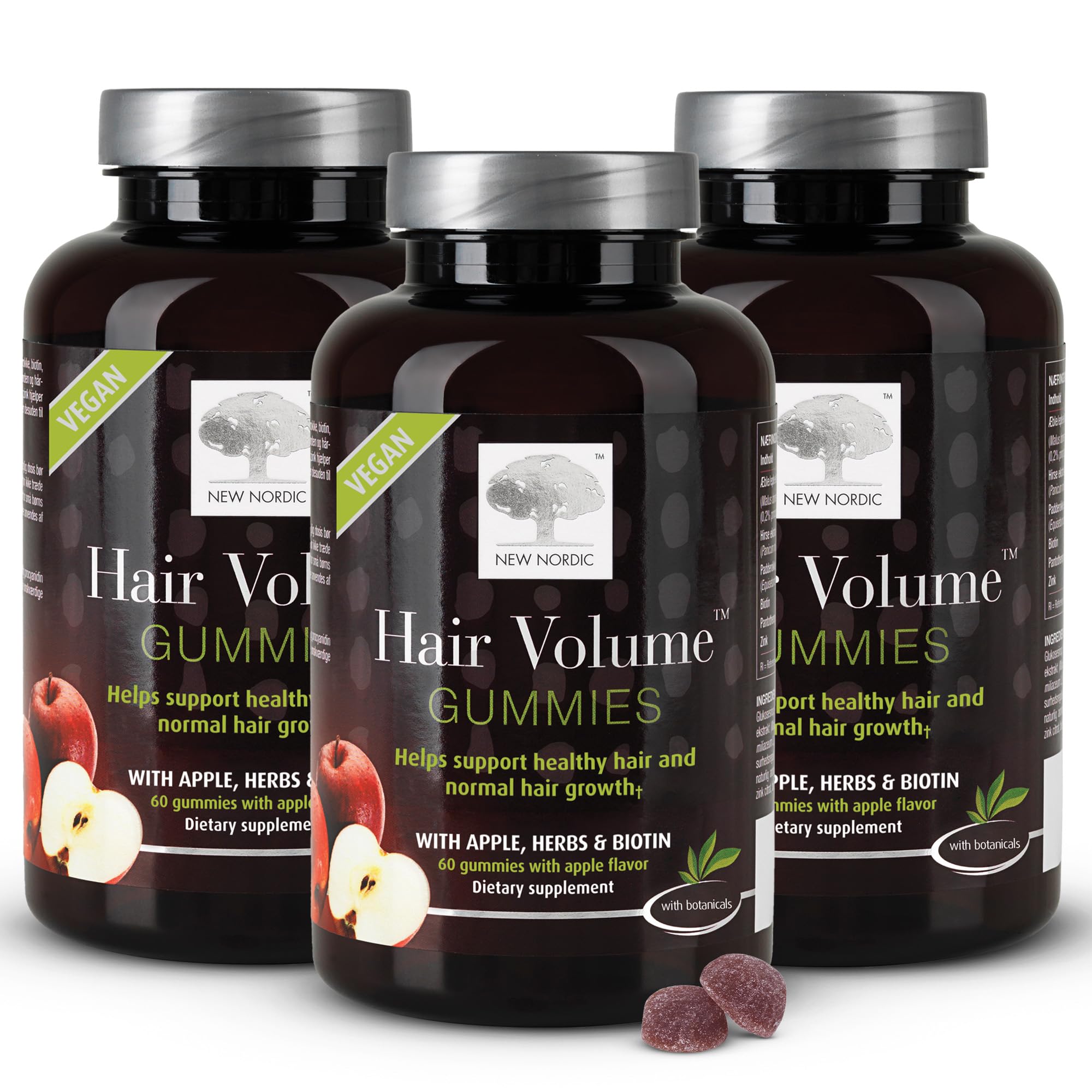 Hair Volume Gummies, 2500 mcg Biotin, Daily Hair Vitamins Supplement to Support Hair Skin & Nails, Vegan, 60 Count (Pack of 3)