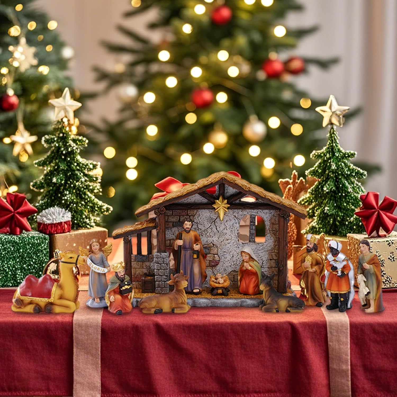 Nativity Set Resin Vivid Traditional Detailed Christmas Nativity Sets 12-Piece Collectible Religious Christmas Decorations for Indoor Tabletop Home Sets & Figures