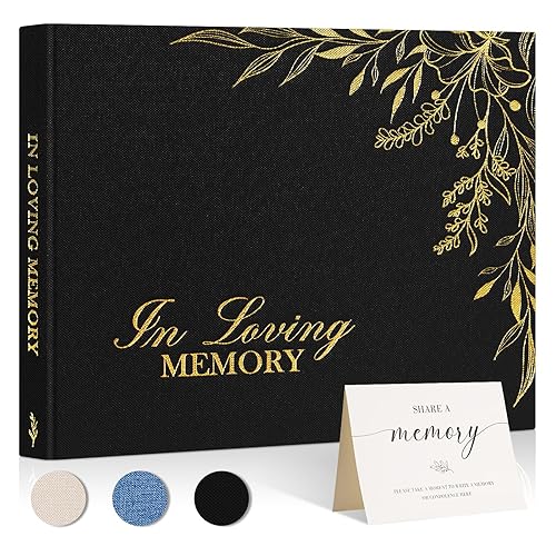 Lanpn Funeral Guest Book for Memorial Service, Linen in Loving