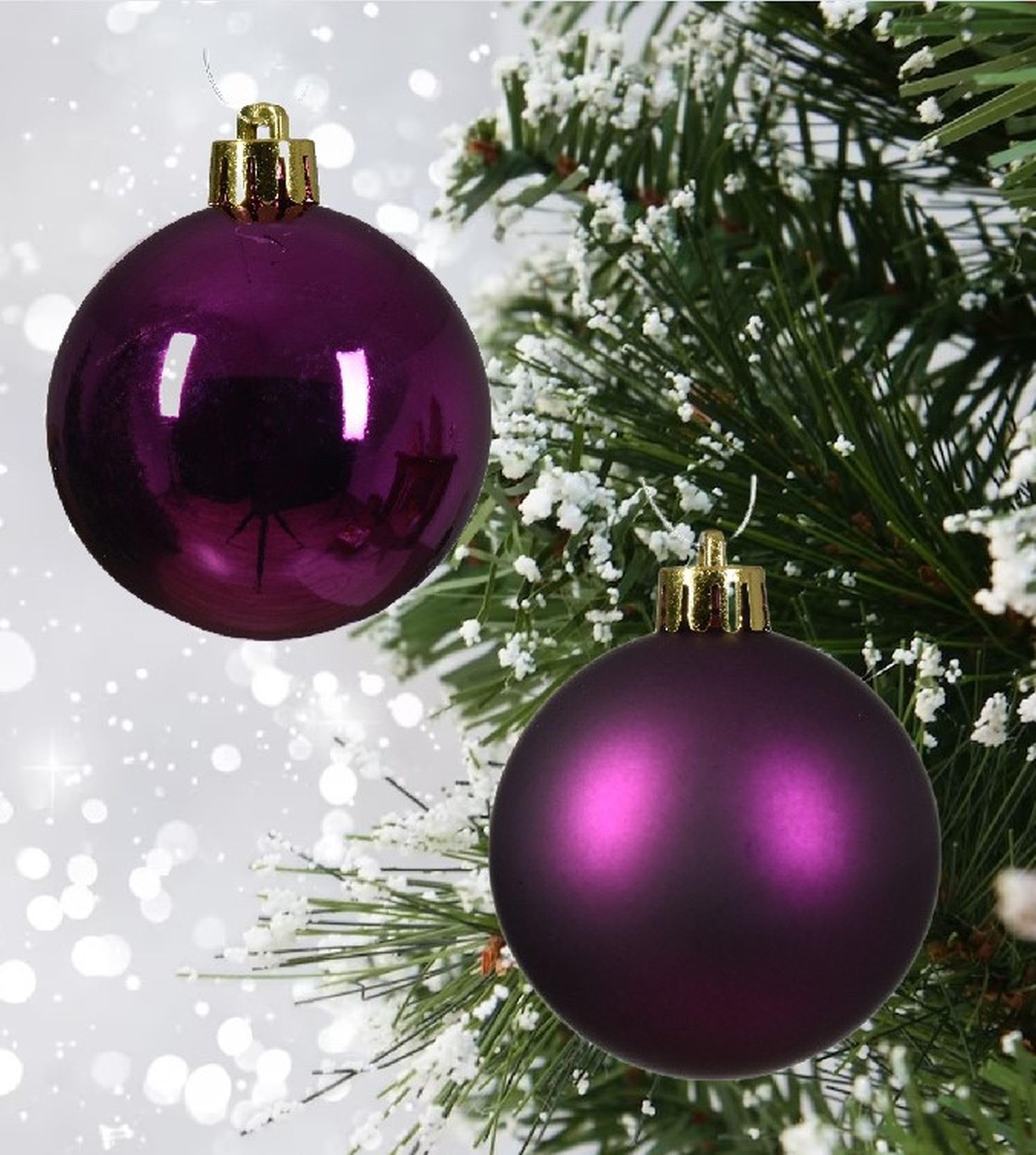 Shop4allsorts Fig 12 Purple Christmas Baubles - Round Xmas Decorations - Christmas Tree Hanging Ornament - 6Cm 60Mm Baubles - Matt & Gloss Finish - Tree Wreath Garland Decorations.
