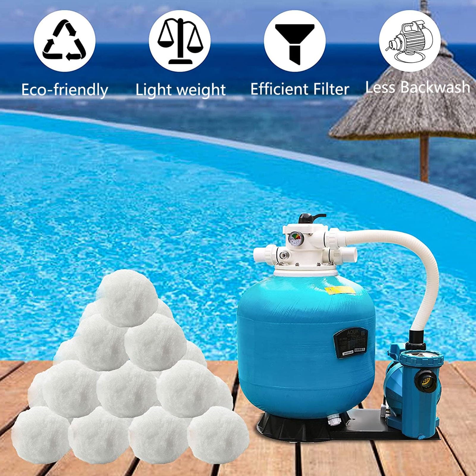 Sfere filtranti per Pool, Sfere filtranti a Sabbia riutilizzabili da 3,3 libbre, Materiale filtrante in Fibra, per Pool all'aperto