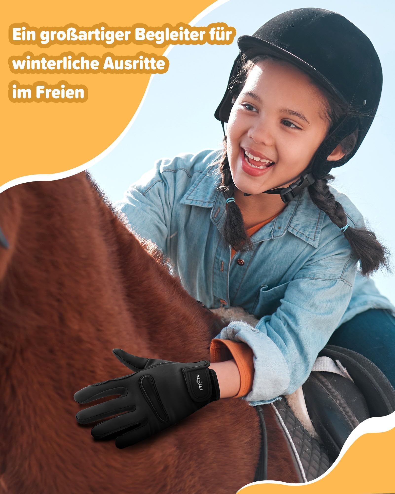 FitsT4 Sports Reithandschuhe Kinder Winter Grip rutschfest Handschuhe Reiten Kinder Jungen Mädchen mit Touchscreen-Design für Reitsport Sports