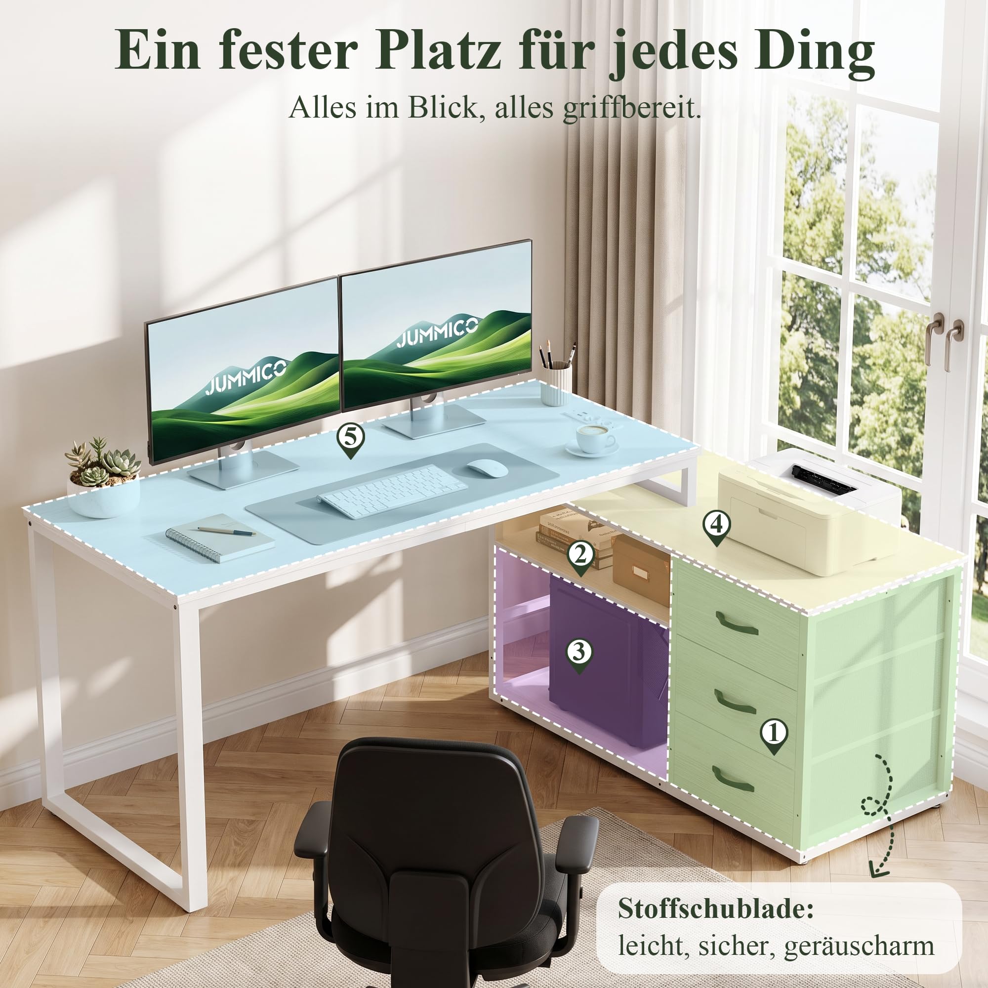 JUMMICO Schreibtisch Infinizon Series, 140 x 52 x 73,5(H) cm, Weiß