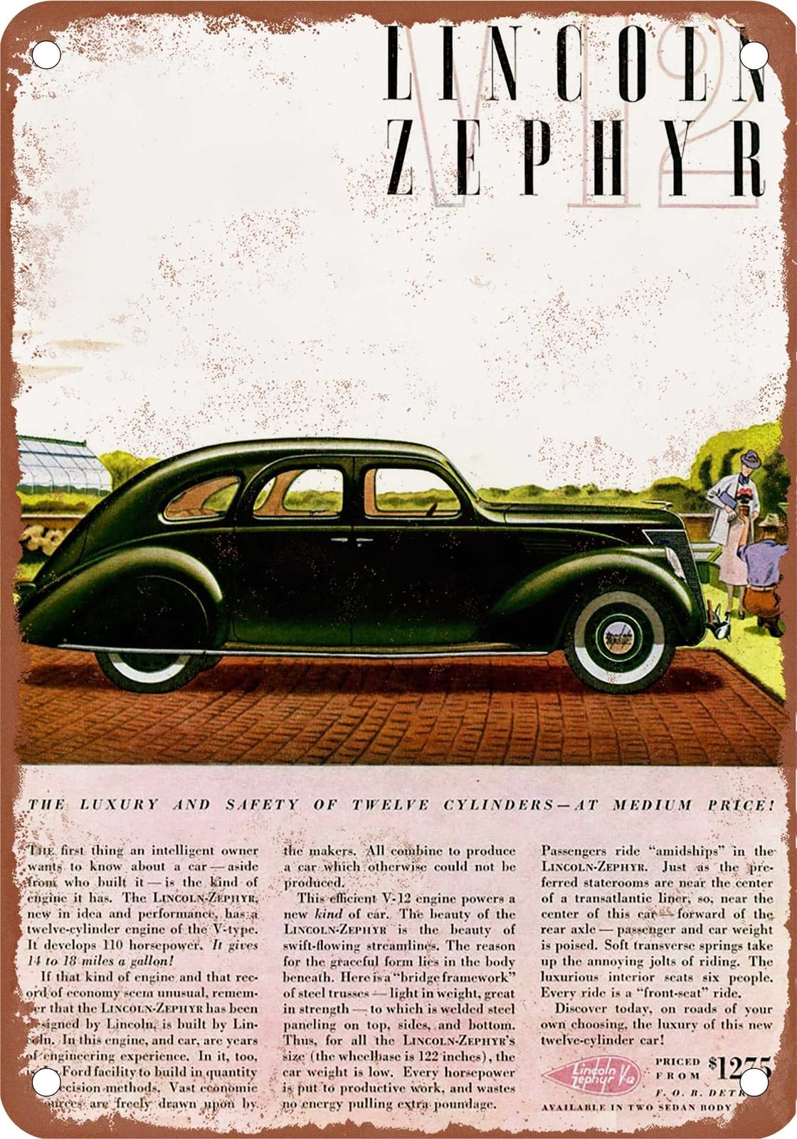 Miaomansenstore Metal Sign - 1936 Lincoln Zephyr Vintage Ad 02 - Old Retro Rusty Look Home Decor