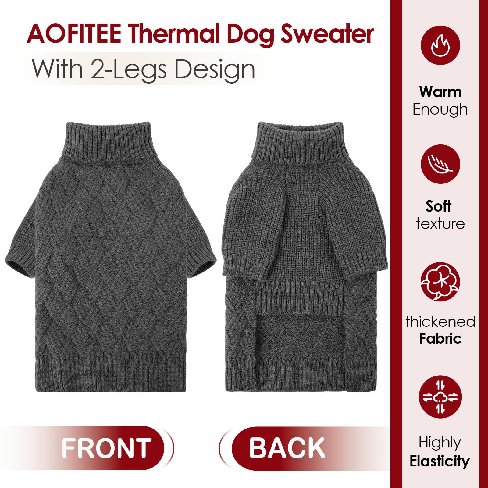 AOFITEE Maglione per Cani, Invernale Maglione Cane Taglia Grande Natale con Collo Alto, Morbida e Calda Croci Maglioncini Pet con Maniche, Maglioni Cani Grigio per Dobermann, 2XL