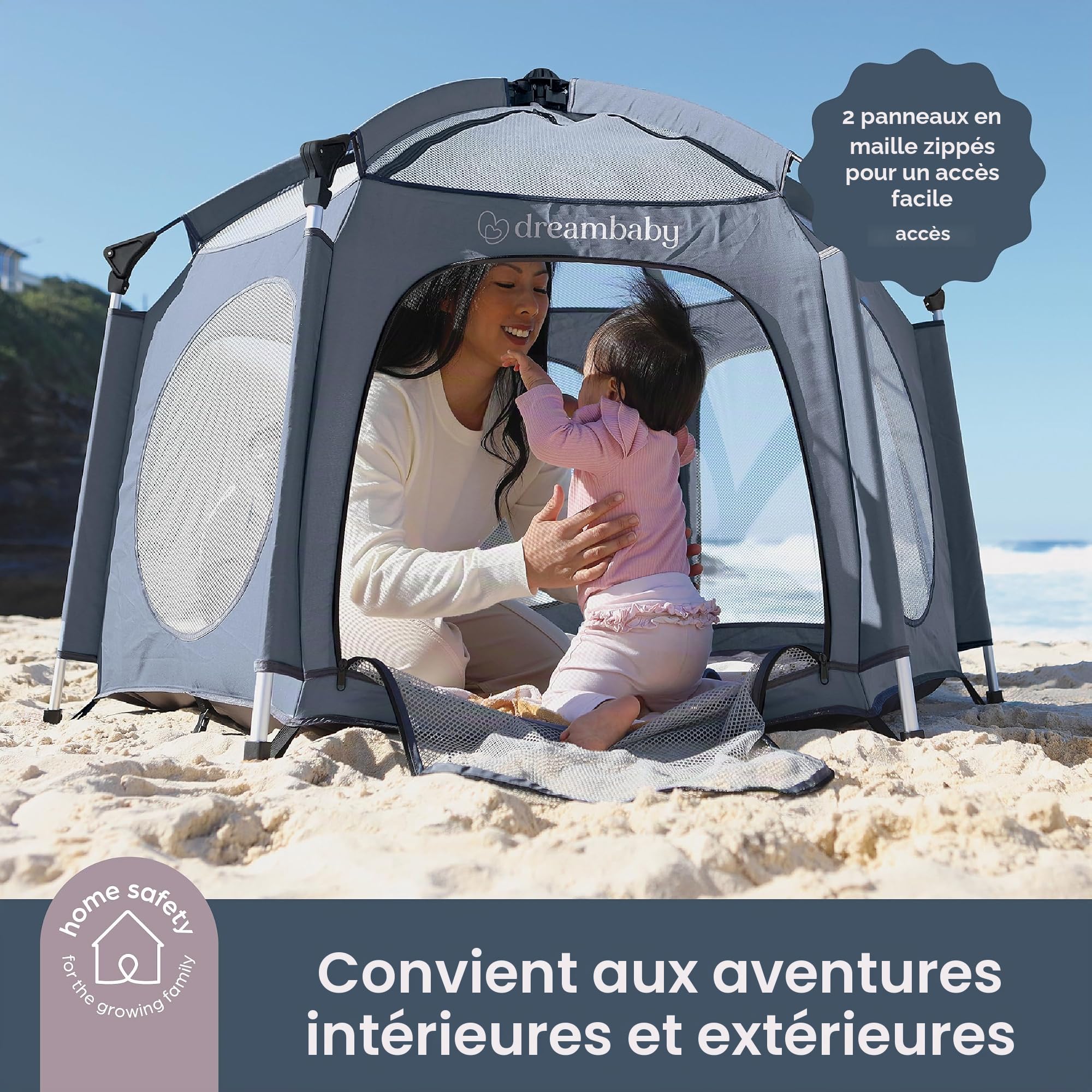 Dreambaby Adventure Parc pop-up pour enfants, intérieur et extérieur, parc portable avec base et auvent anti-UV, cour de jeu pliable pour bébé pour voyage