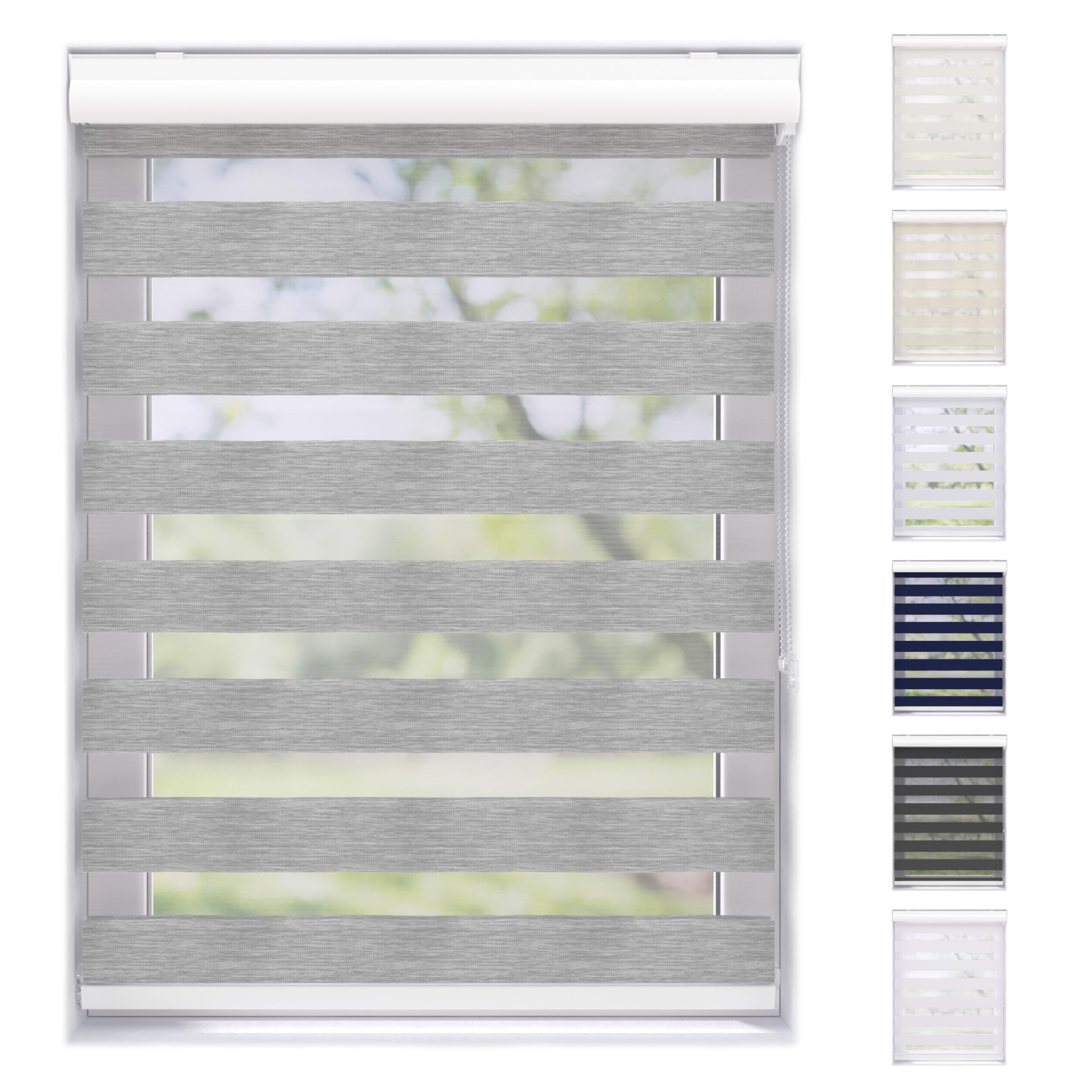 EFIXS Doppelrollo mit Kassette Montage Wand/Decke mit Bohren Breiten: 40-220, Höhe: bis 240 Hier: BxH (80 x 175) cm (Grau Struktur) Premium Duorollo, oder ohne Bohren mit Klemmhalter am PVC-Fenster
