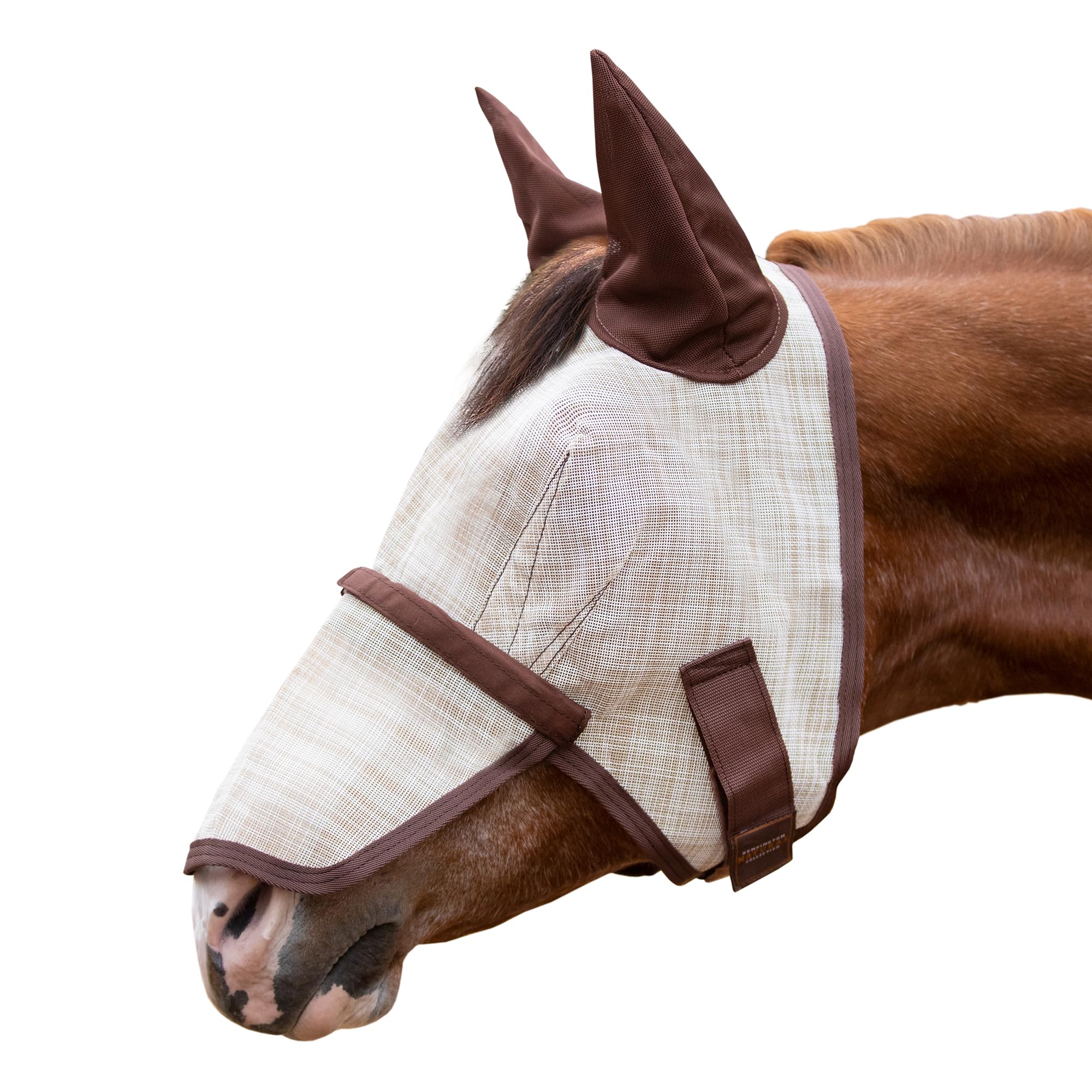 Kensington Signature - Máscara antimoscas con nariz extraíble, orejas de malla suave y apertura del antebloqueo, tamaño: XL-Lrg. Color del caballo: 500 - Arena del desierto