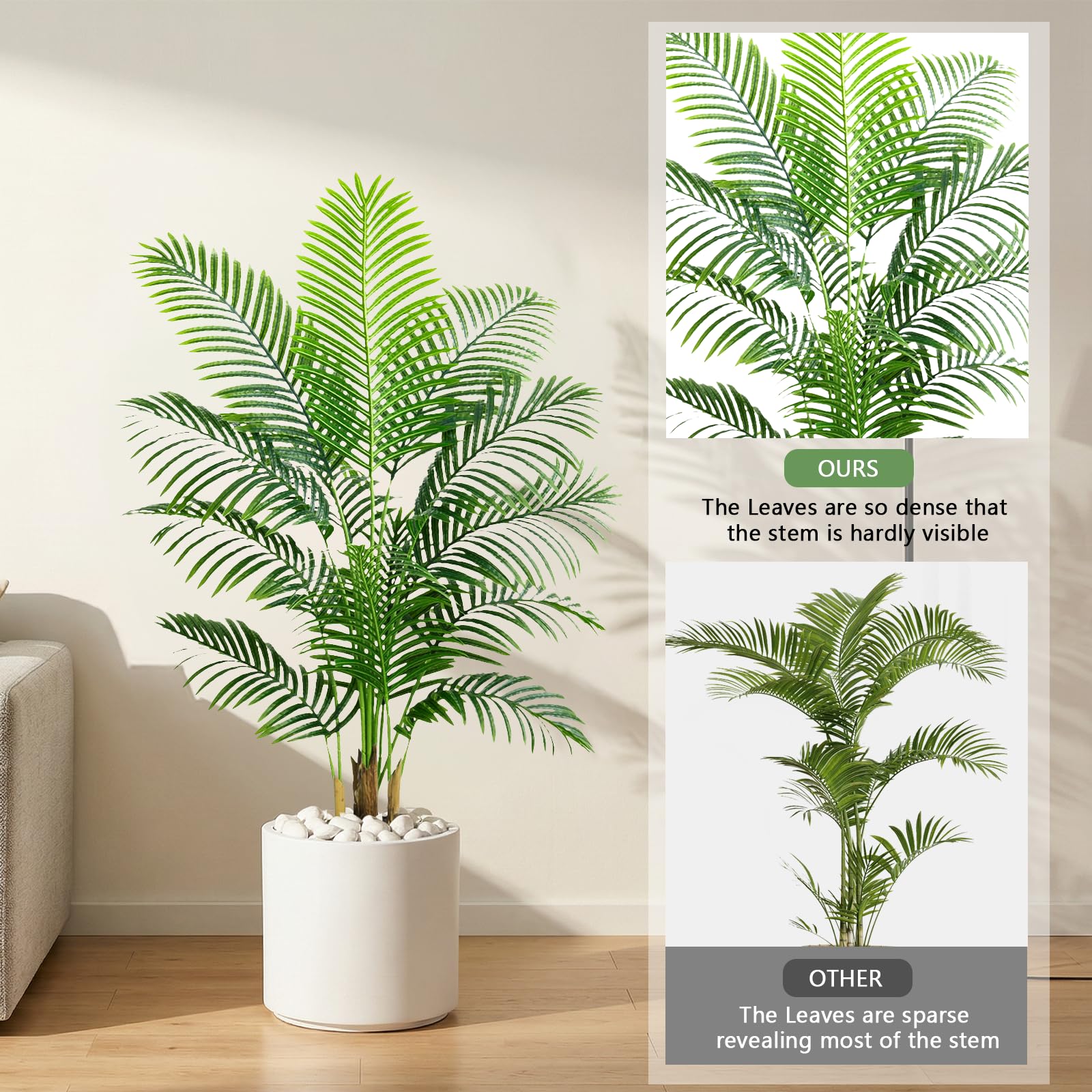 Künstliche Pflanzen 120cm, Kunstpflanze Palme Groß im Schwarzer Topf | Kunstpalme mit 13 Blätter | Kunstpflanzen wie echt für Zimmer Wohnzimmer Schlafzimmer Büro Balkon Innen Dekoration