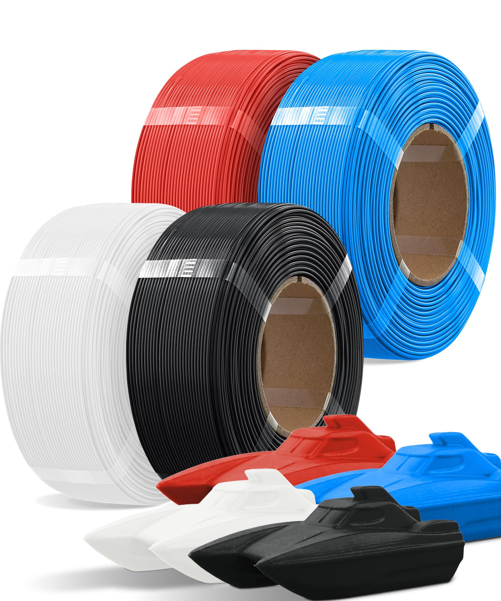 OVERTURE PETG Spool-less filament 1,75 mm 1 kg, filament do drukowania 3D, pasuje do większości drukarek 3D FDM Black*1+White*1+Red*1+Digital Blue, 1 x 4 kg