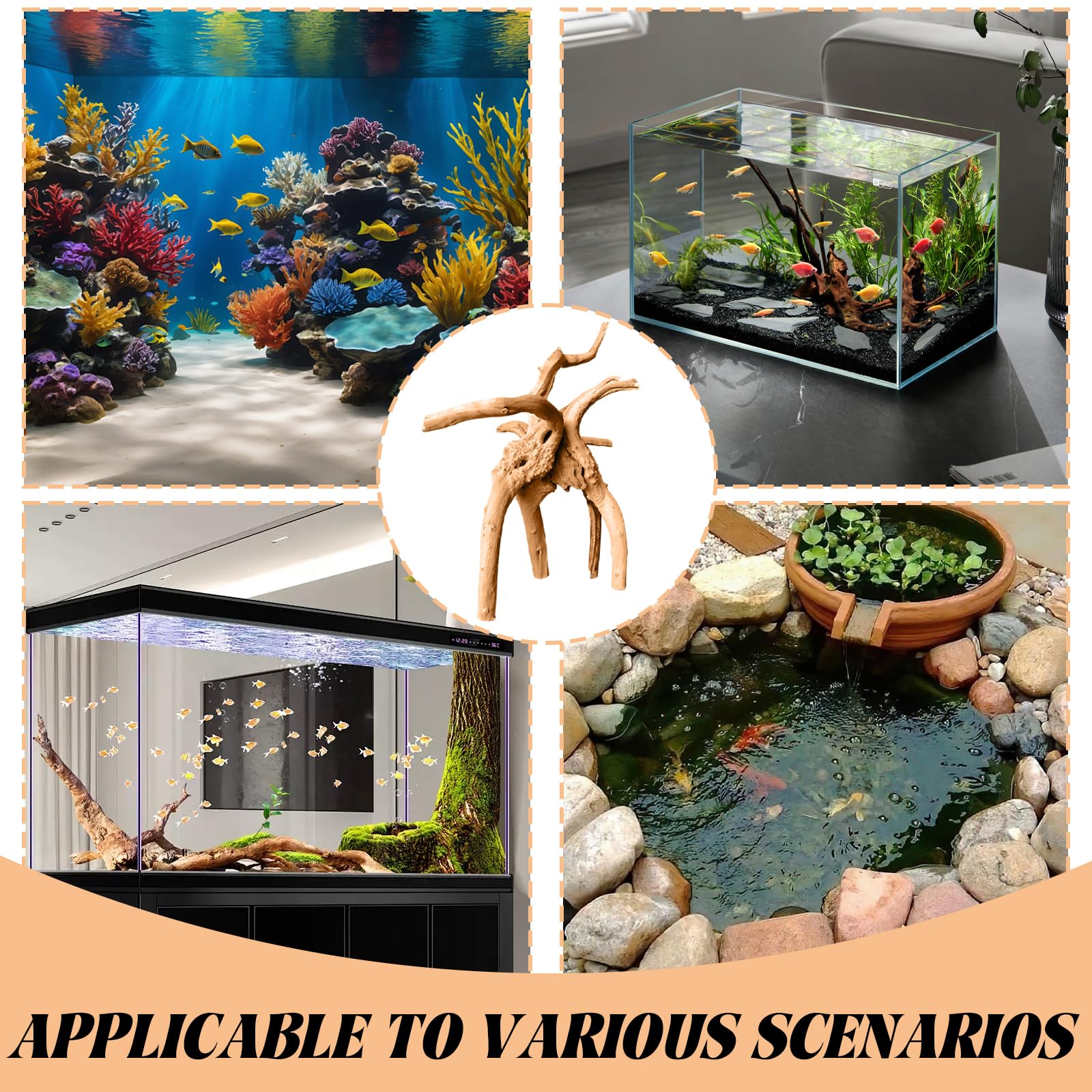 Legno per Acquario 15-20 CM 4 Pezzi Tronchi Legno Decorativi Naturale Terrario