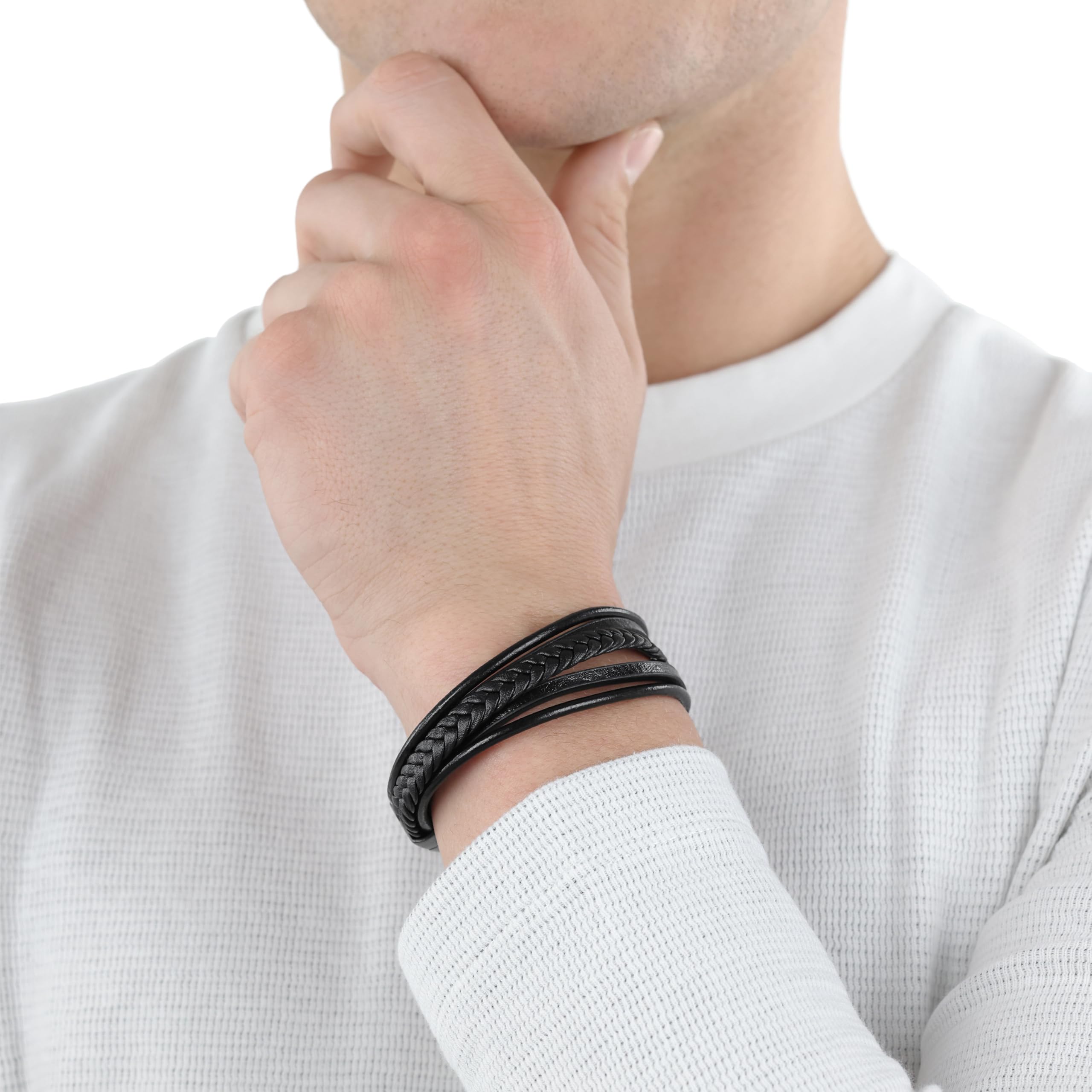 s.Oliver Herren Leder-Armband, Edelstahl IP schwarz – Ansicht 2