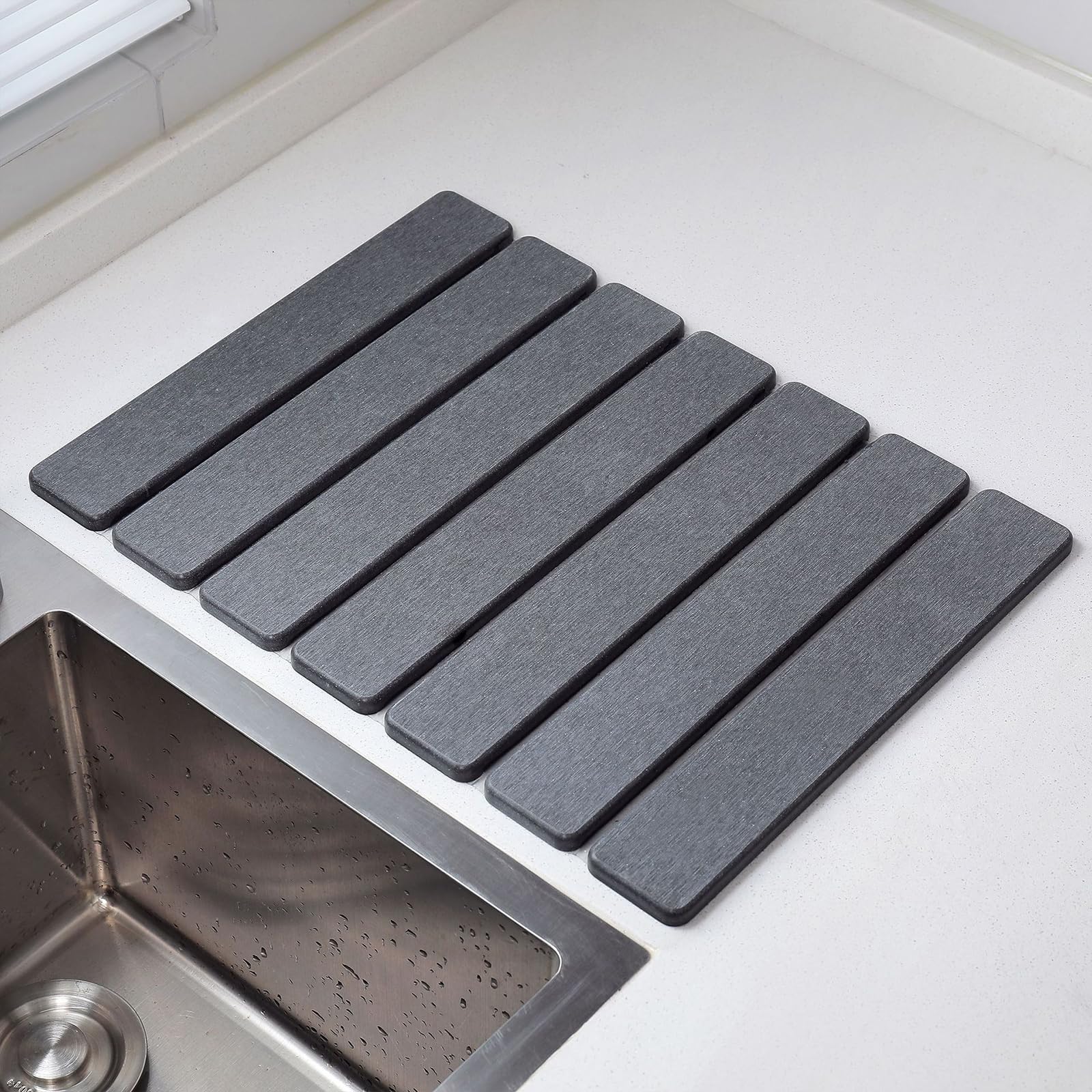 Extra große Silikon-Abtropfmatten für Geschirr, super saugfähig, faltbar, Küchenarbeitsplatten, stabil, wasserdicht, Spülbecken-Prot