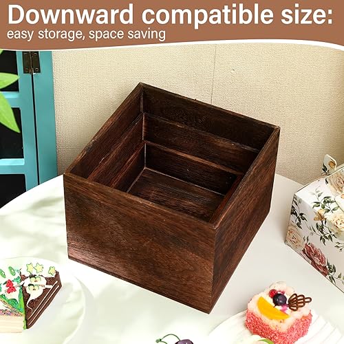 Miniatura 6 de Soporte de madera apilable para cupcakes, 3 piezas, soporte de exhibición cuadrado de madera rústica, caja para almacenamiento de aperitivos de
