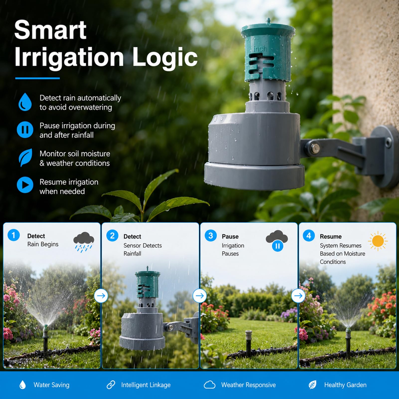 Capteur de Pluie sans Fil ZigBee, pluviomètre Intelligent avec Surveillance à Distance, Compatible avec ZigBee Hub pour domotique Intelligente, capteur de Station météo pour