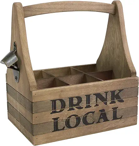 Stonebriar Drink Local Beer Caddy with Handle and Metal Bottle Opener, Large, Brown
