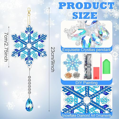 Miniatura 9 de Poen 12 llaveros de pintura de diamantes de copo de nieve de Navidad 5D, adornos de pintura de diamante, llaveros de arte de diamantes para colgar,