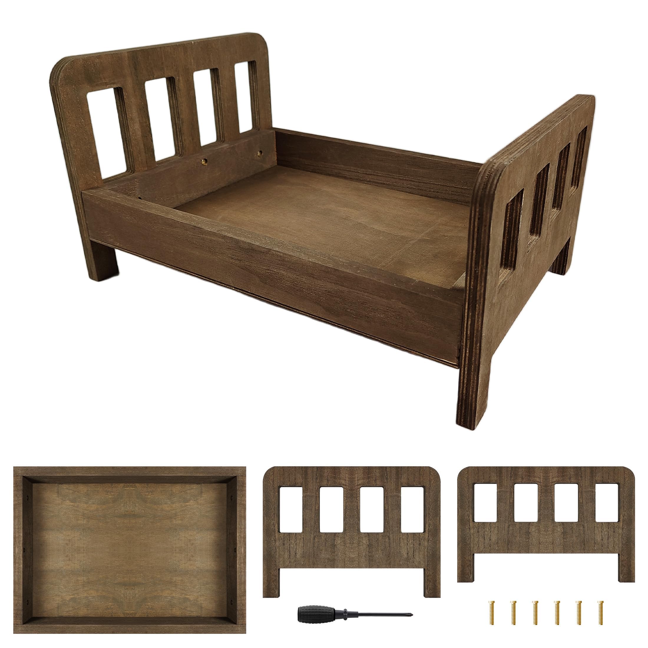 Accessoire photo de lit marron, accessoire de photographie pour nouveau-né, mini lit en bois, lit vintage pour bébé, lit de poupée, nid d'animal de compagnie