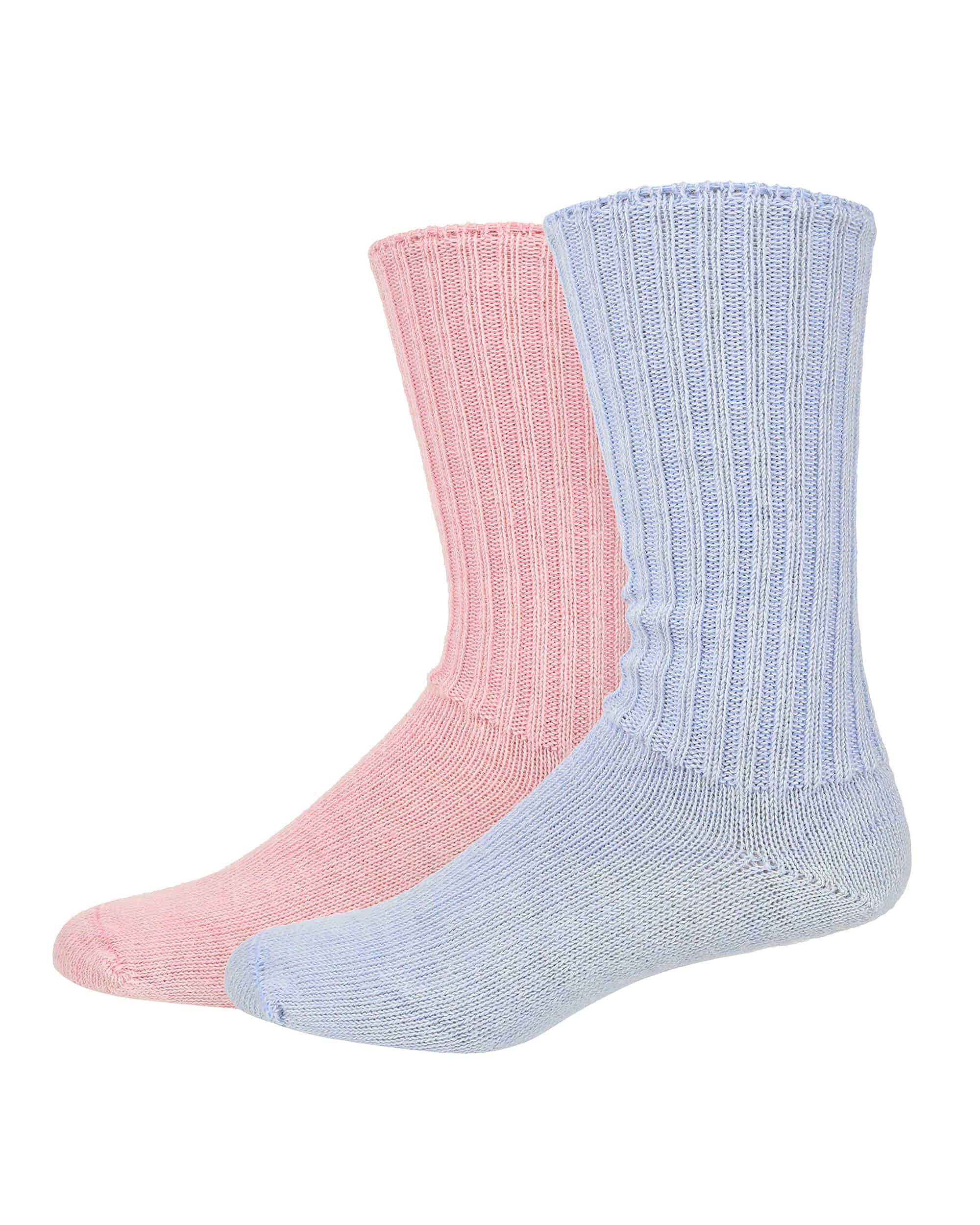 SeriouslySillySocksWomen 82% Alpaca Wool Elastic Free Bed/Lounge Sock Gift Box 2pk Med 3-7 Blue, Pink Extra Warm