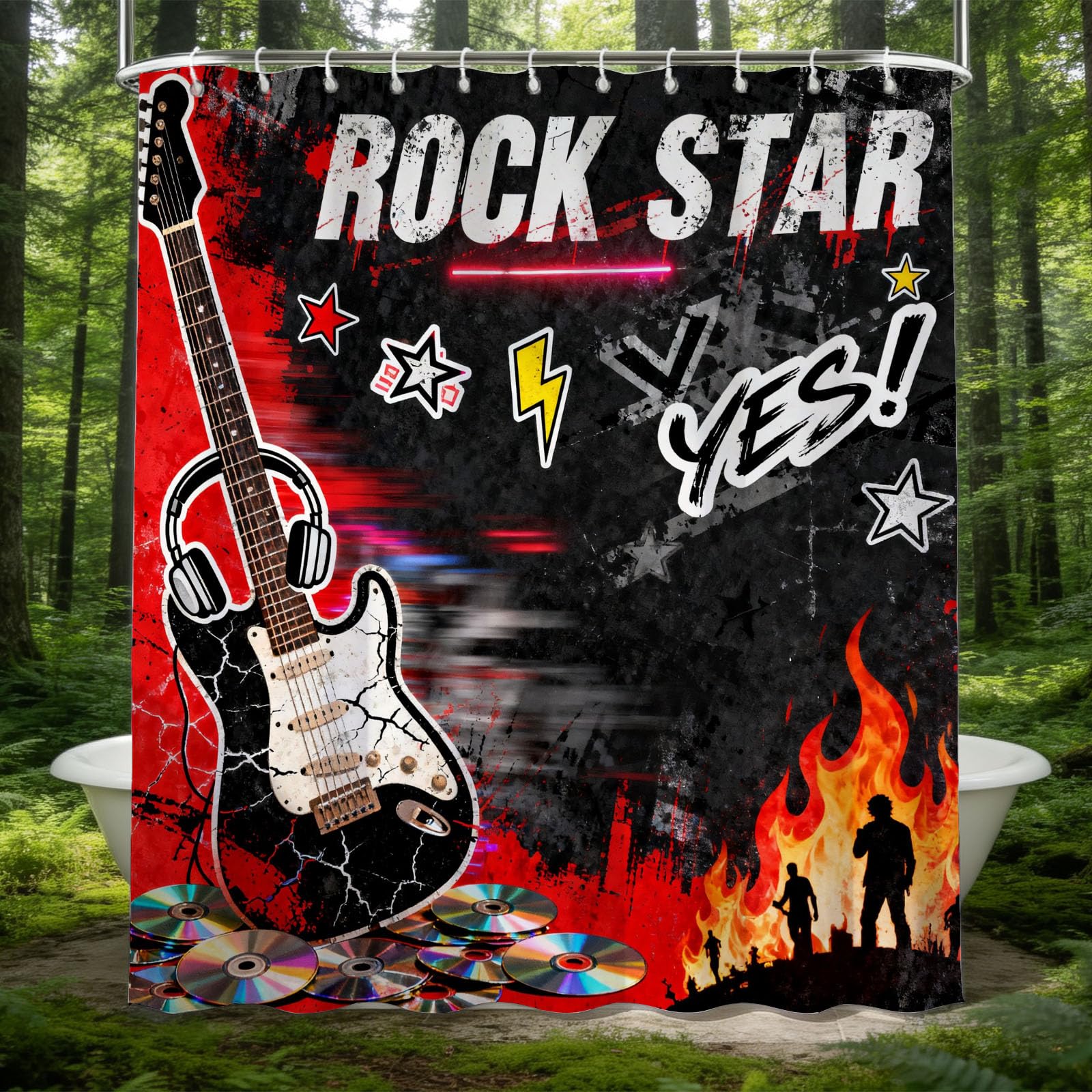 Hongduo 3D Rock Theme Shower Curtain for Stalls Bathtubs Cartoon Bathroom Decor Shower Curtain Set Polyester Fabric Waterproof 180x200cm/71X79 Inch with Hooks