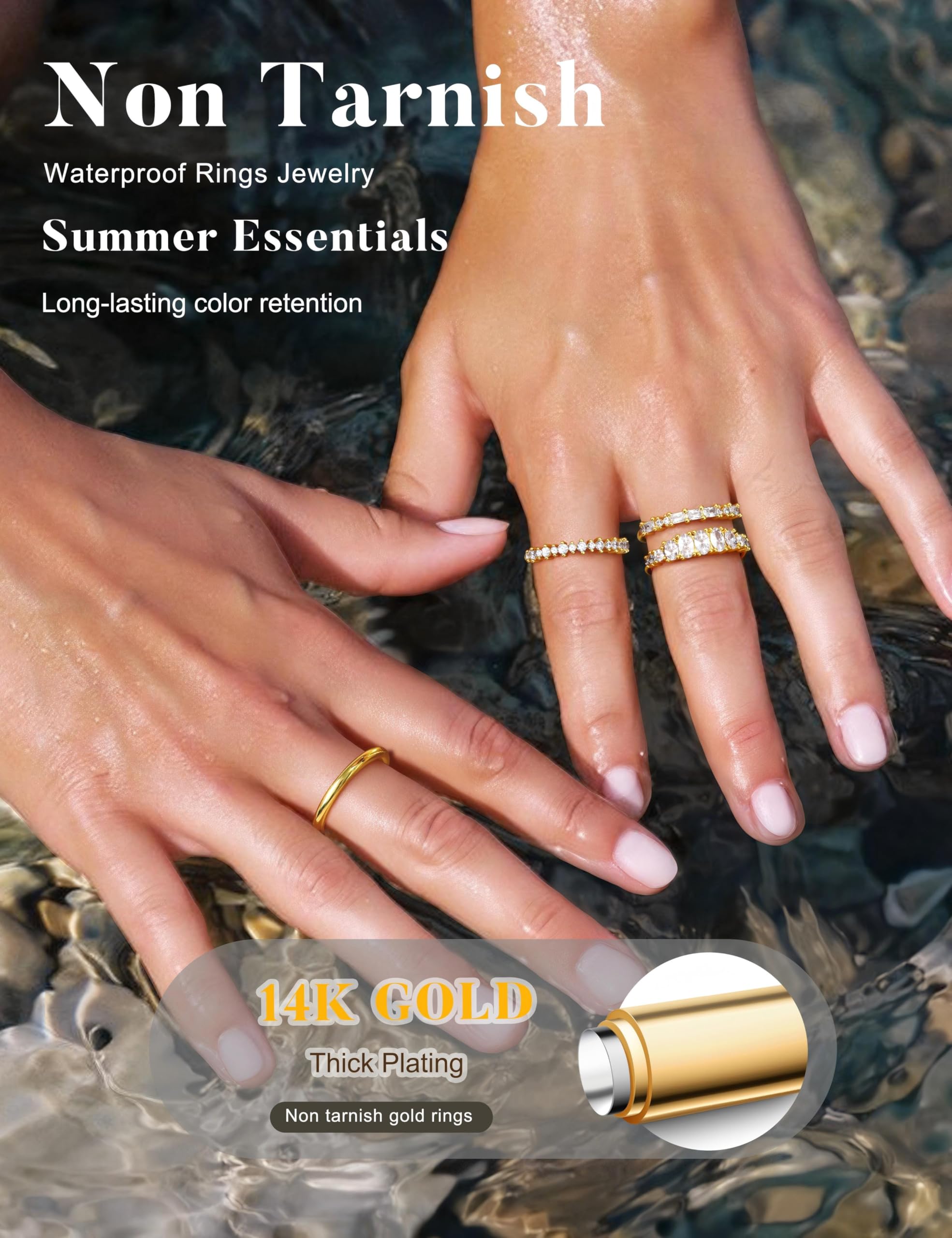 Anillos apilables de oro para mujer, no se deslustra, delicadas alianzas de boda de circonita cúbica, juego de anillos minimalistas de moda, anillos de compromiso para el pulgar, tallas 5-10 6