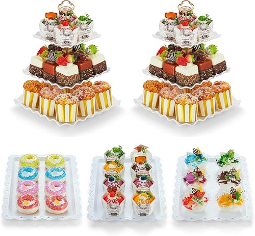 Juego de exhibición de mesa de postre, soporte para cupcakes de 3 niveles, soporte de nivel para cupcakes de oro blanco y bandejas cuadradas de 14.5 disponible en Yaxa El Salvador