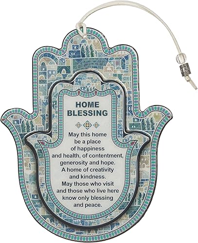 Miniatura 12 de Amuletos de mano Hamsa con bendición del hogar en inglés, decoración de pared de 19 cm - Amuleto de protección contra el mal de ojo, de la buena Set
