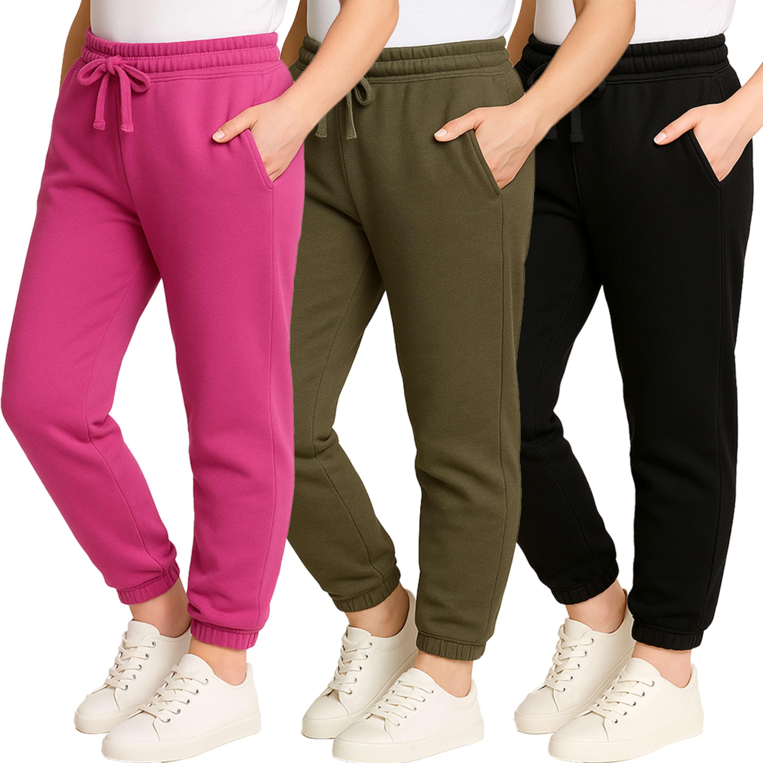 3 Pack Girls' Cotton Fleece Joggers Sweatpants Kids Teens Pants Sweats