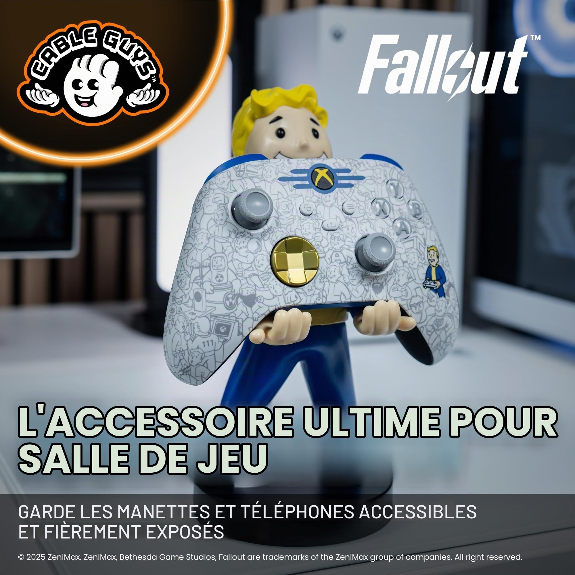 Cableguys Fallout Vault Boy Support Manette et Porte Telephone - Gaming Accessoire et Figurine pour Bureau et Gamer Setup, Compatible avec Xbox, PlayStation et la Plupart des Manettes